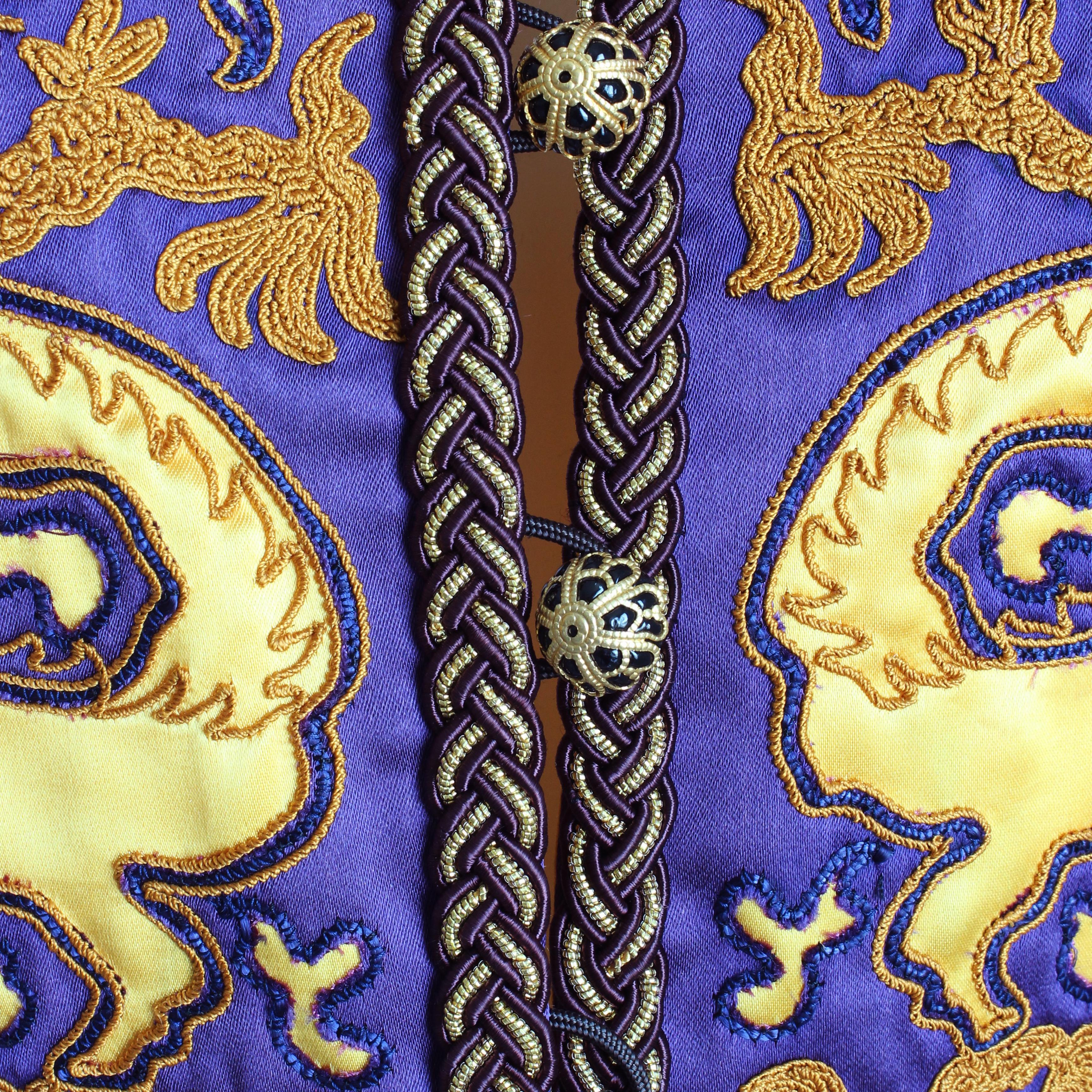 Yves Saint Laurent Dragon Vest Purple Gold Embroidery Vintage NWT NOS Sz 34   For Sale 2