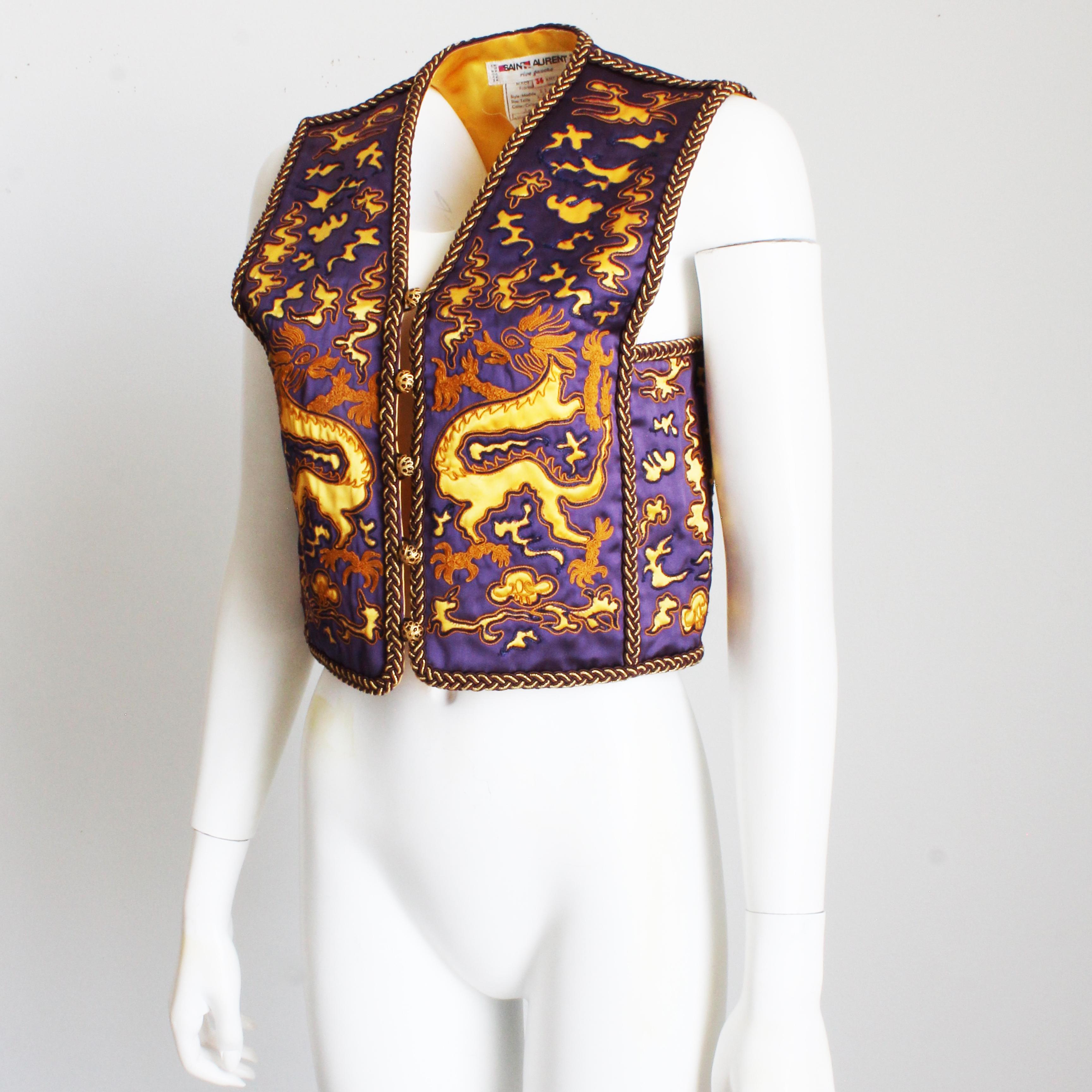Yves Saint Laurent Dragon Vest Purple Gold Embroidery Vintage NWT NOS Sz 34   For Sale 3