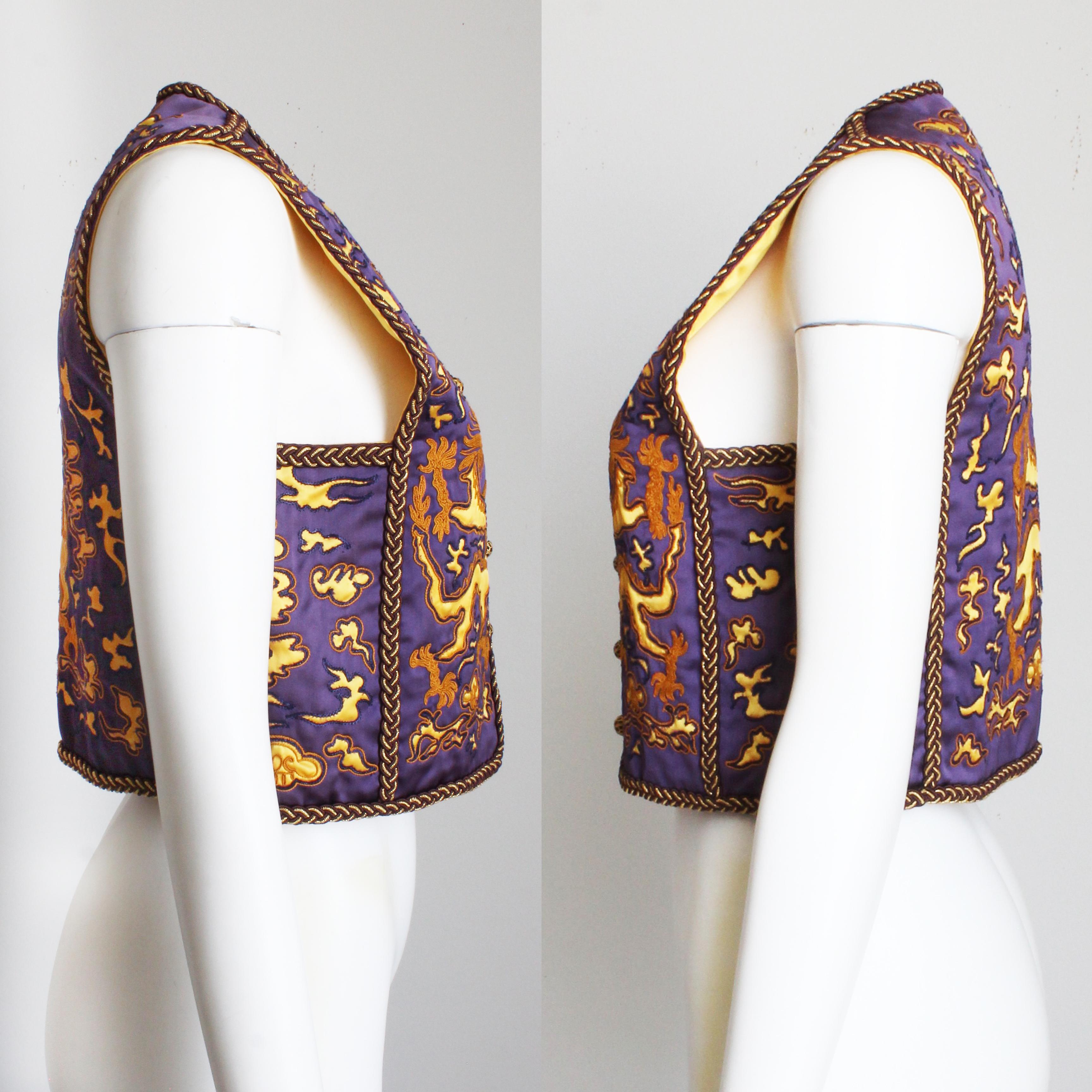 Yves Saint Laurent Dragon Vest Purple Gold Embroidery Vintage NWT NOS Sz 34   For Sale 5