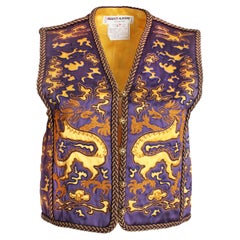 Yves Saint Laurent Dragon Vest Purple Gold Embroidery Retro NWT NOS Sz 34  