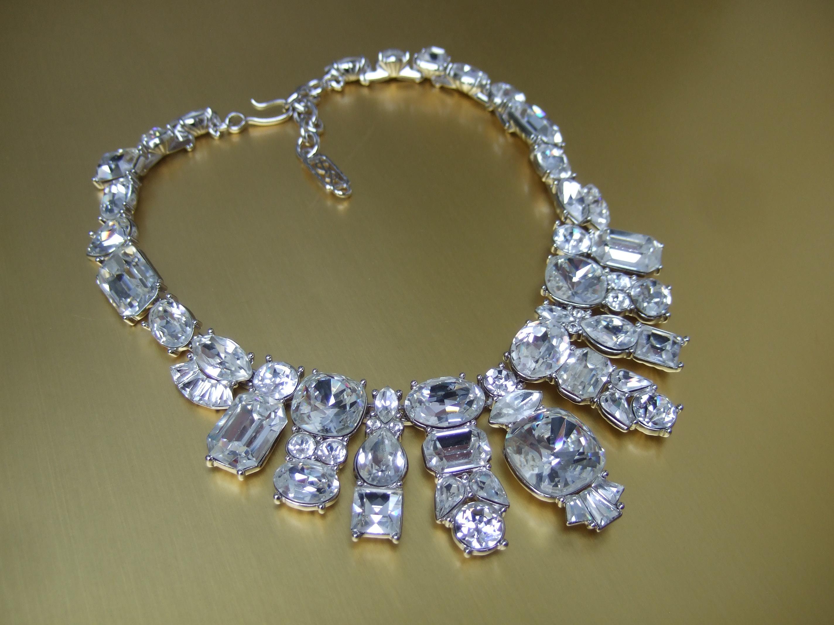 YVES SAINT LAURENT Dramatic Glittering Crystal Statement Necklace c 1980s 3