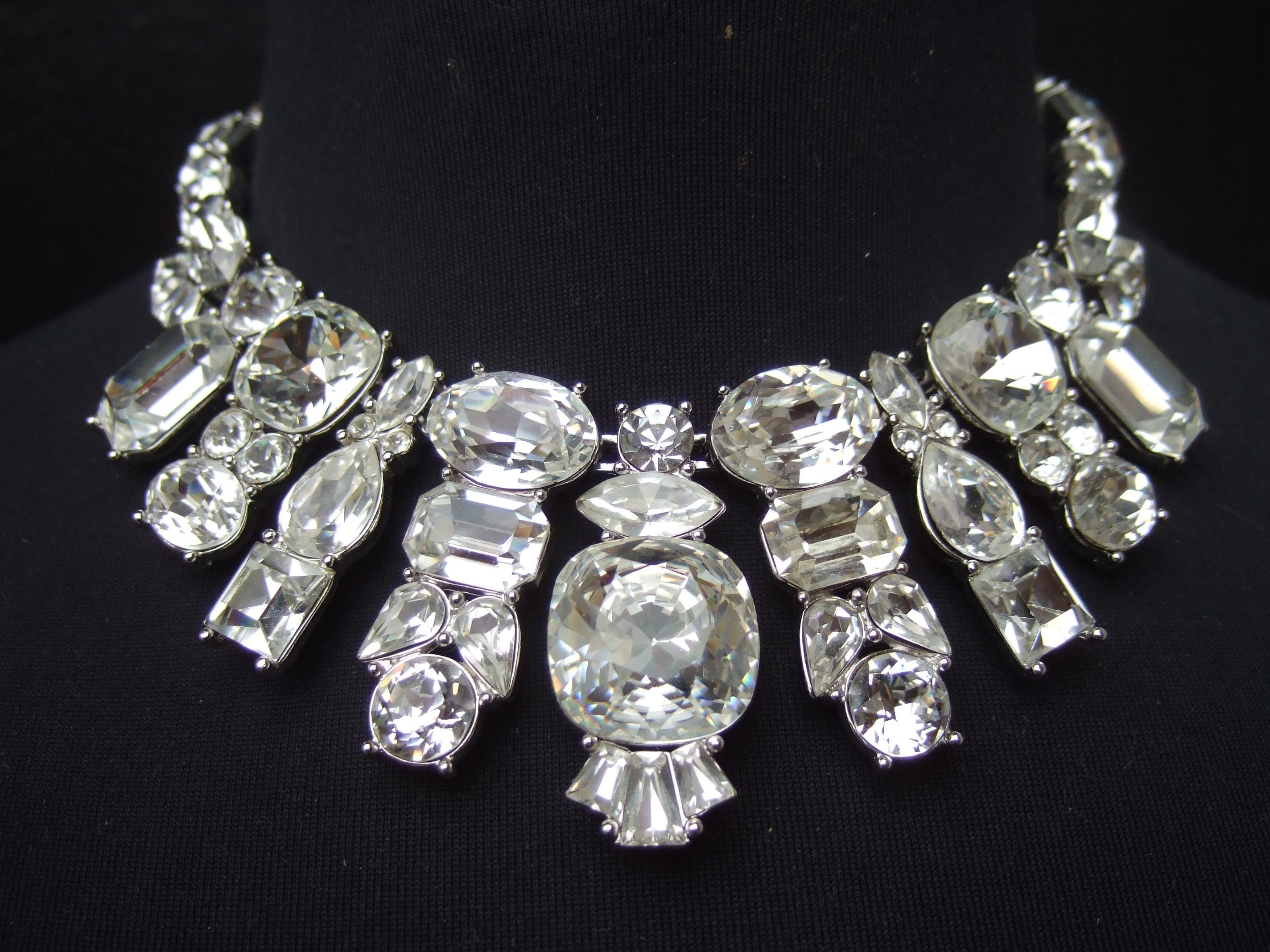 YVES SAINT LAURENT Dramatic Glittering Crystal Statement Necklace c 1980s In Excellent Condition In University City, MO