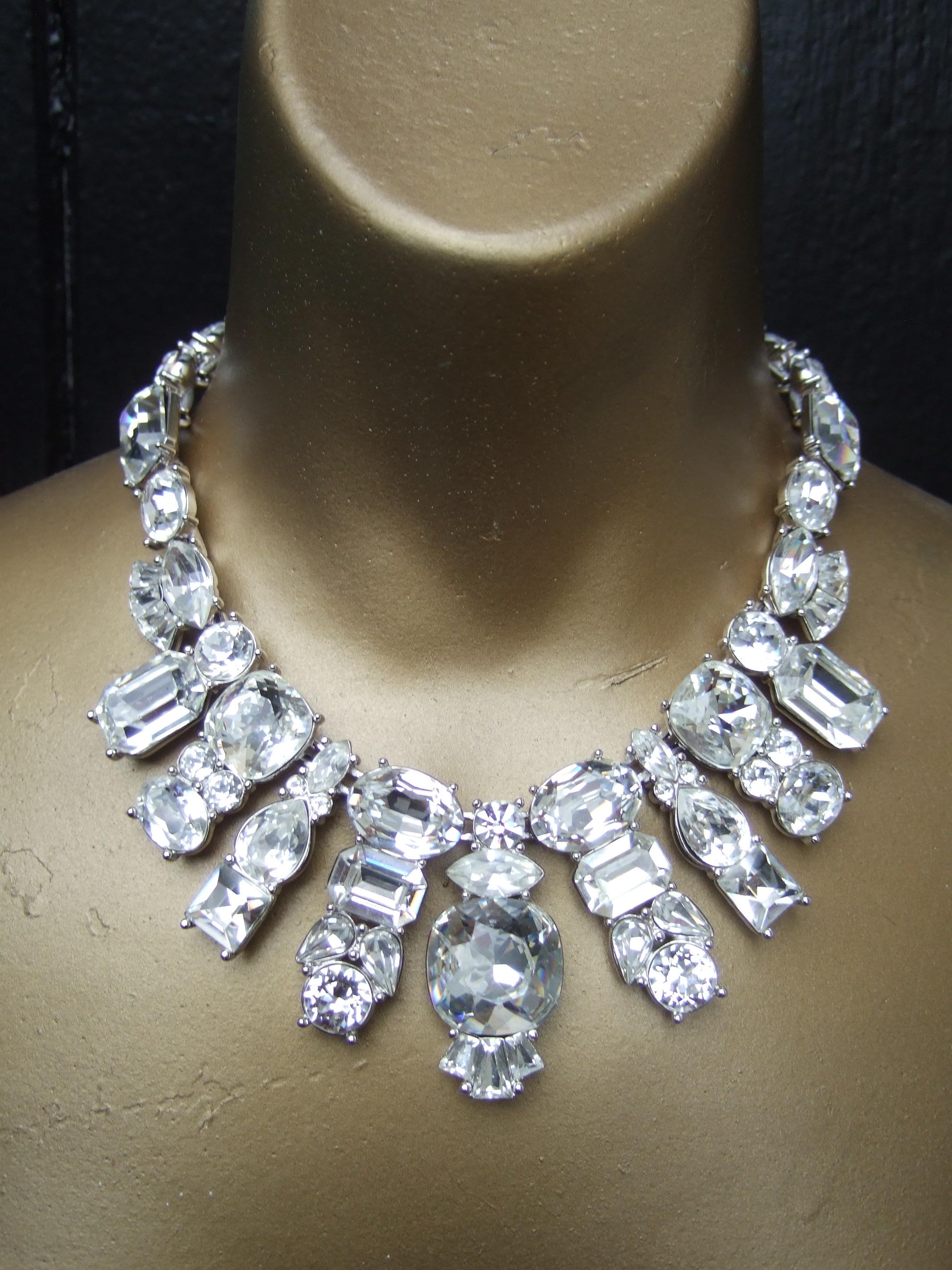 YVES SAINT LAURENT Dramatic Glittering Crystal Statement Necklace c 1980s 2