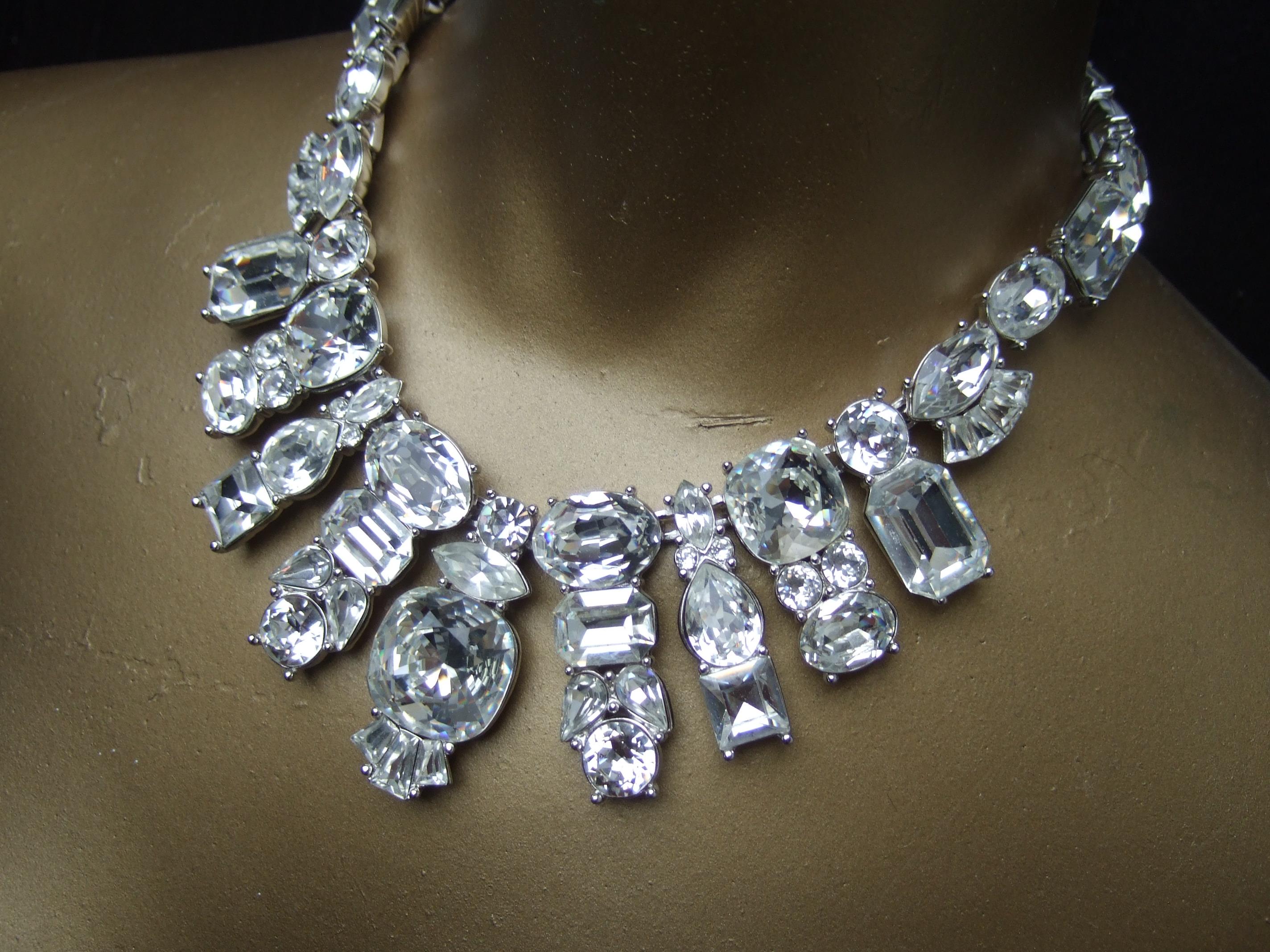 YVES SAINT LAURENT Dramatic Glittering Crystal Statement Necklace c 1980s 6