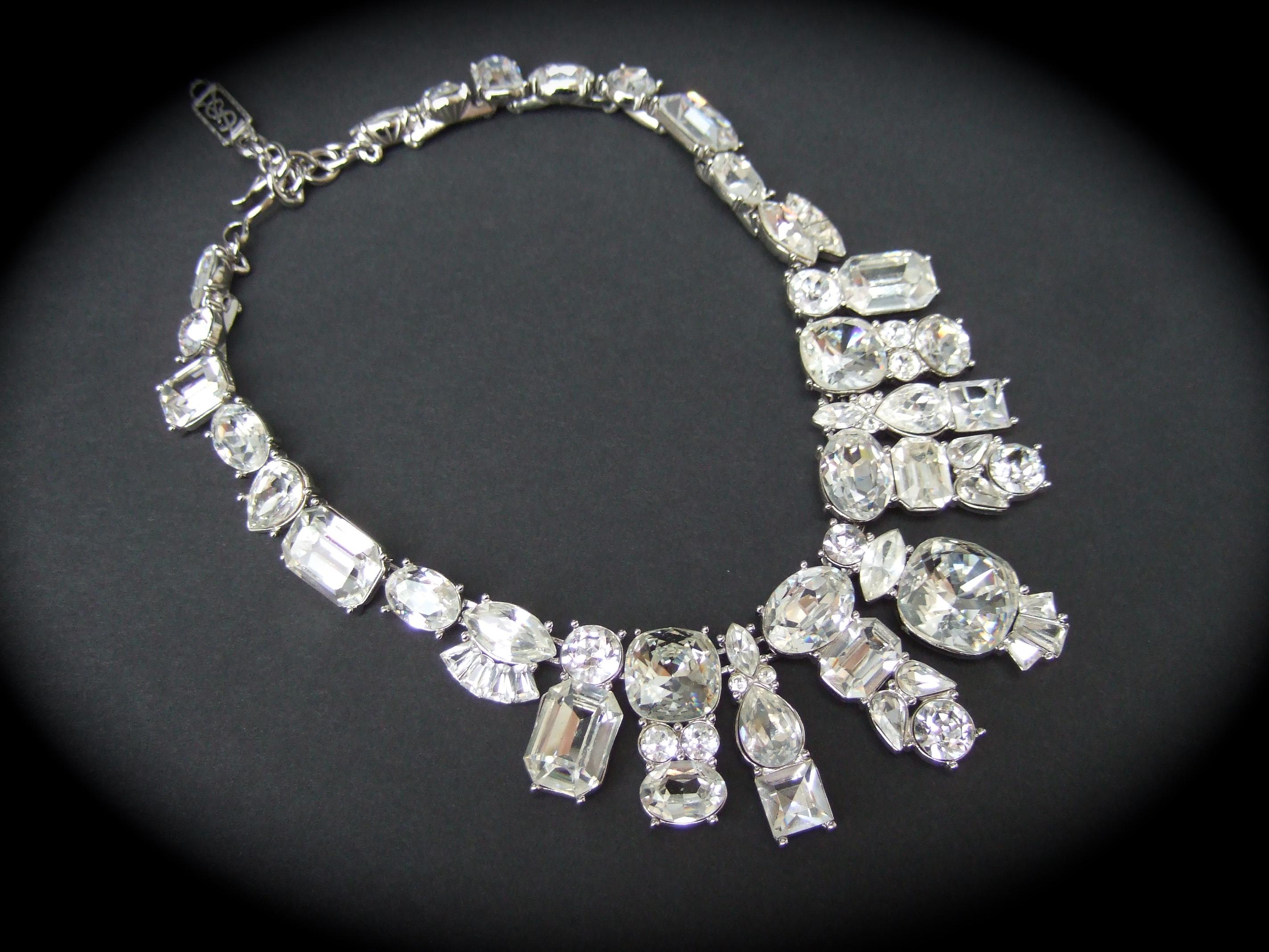 YVES SAINT LAURENT Dramatic Glittering Crystal Statement Necklace c 1980s 7