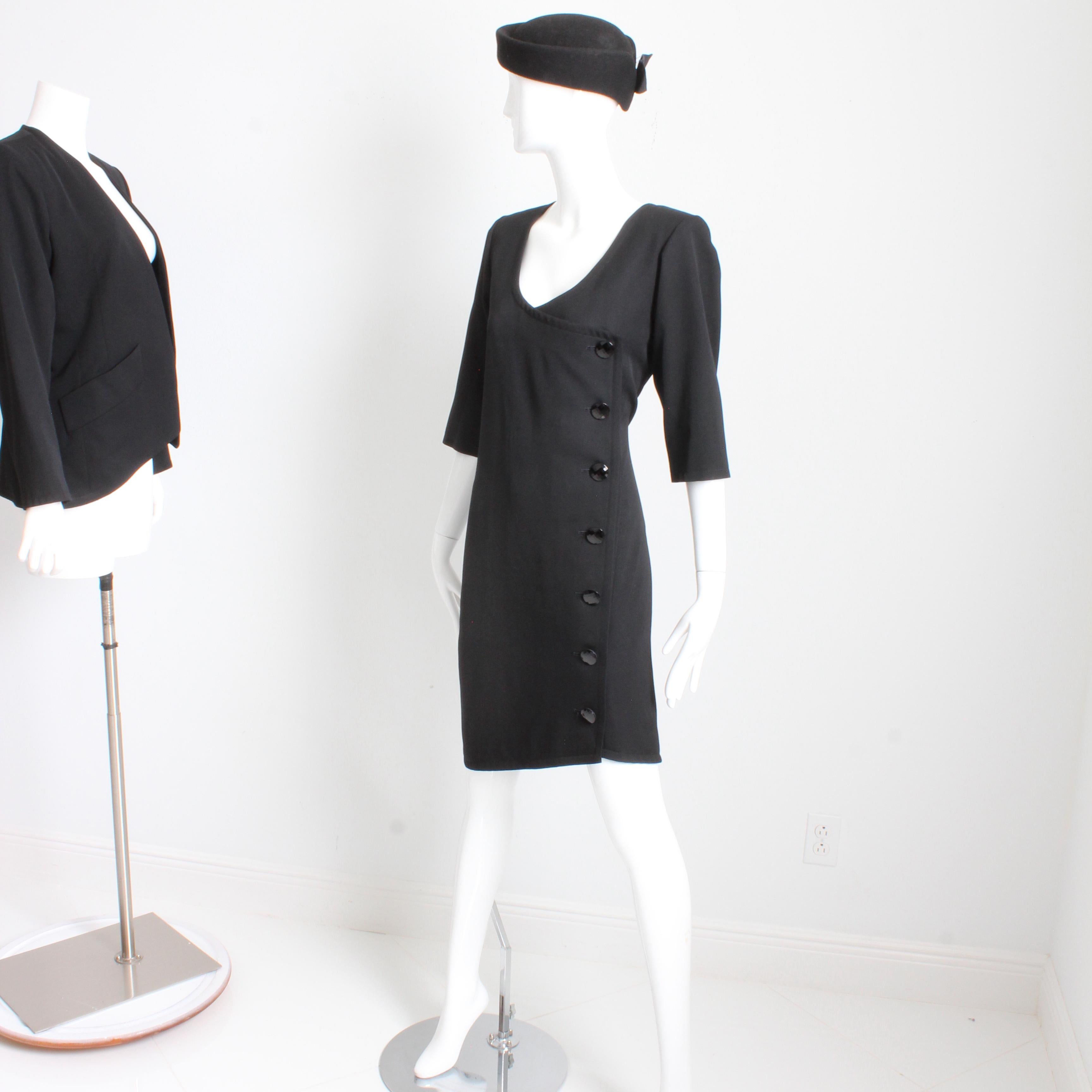 Yves Saint Laurent Dress and Jacket 2pc Set Black Wool YSL Rive Gauche 90s Sz 40 For Sale 4