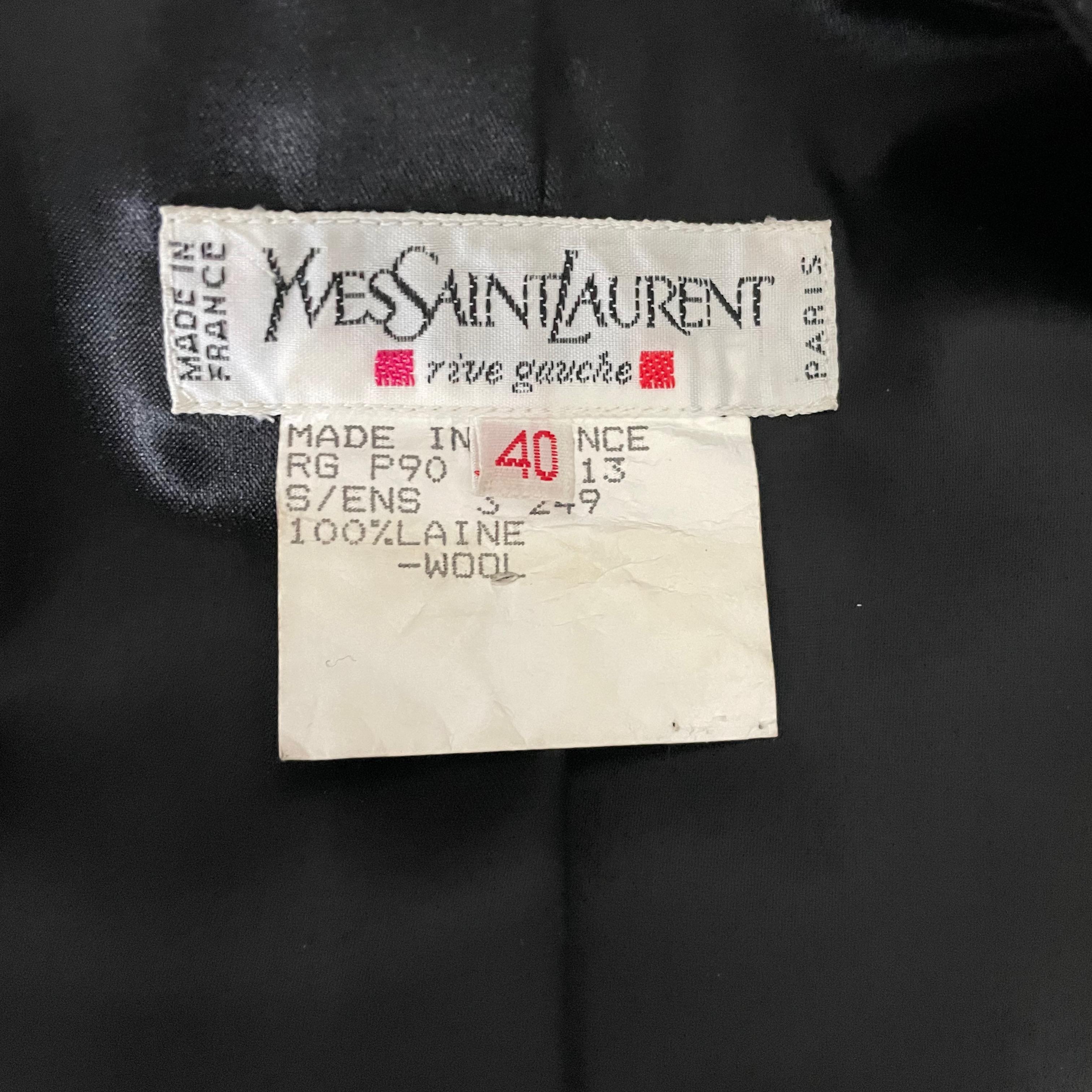 Yves Saint Laurent Vestito e Giacca 2 pezzi Set Lana Nera YSL Rive Gauche 90s Sz 40 in vendita 13