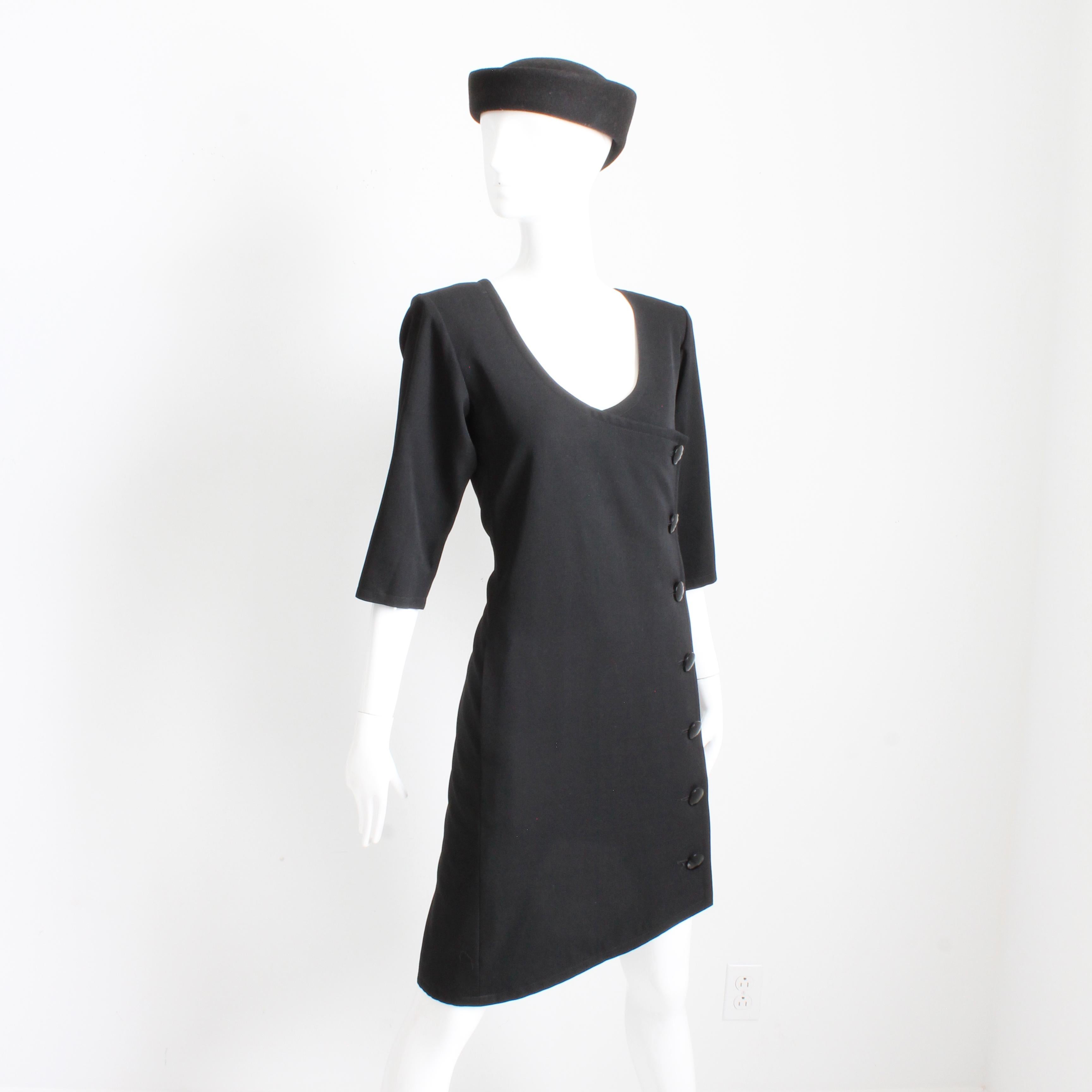 Yves Saint Laurent Dress and Jacket 2pc Set Black Wool YSL Rive Gauche 90s Sz 40 For Sale 3