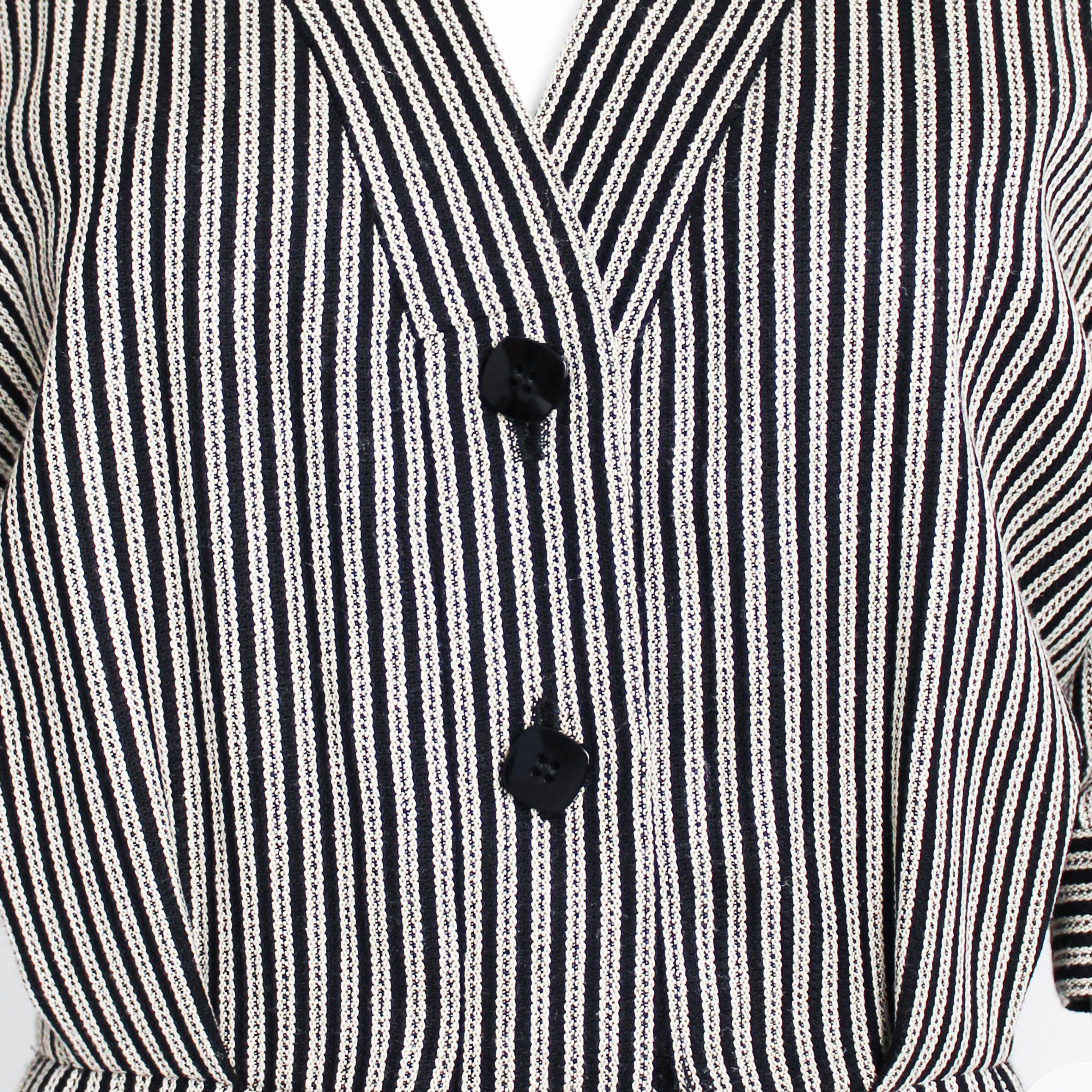 Yves Saint Laurent Dress B/W Pinstripe Silk Blend YSL Rive Gauche 1990s Sz 46 For Sale 1