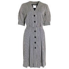 Yves Saint Laurent Vestido B/N A rayas Mezcla de seda YSL Rive Gauche 1990s Sz 46