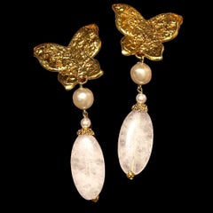 Yves Saint-Laurent earrings, clips 10 cm, Rock crystal butterfly, 1984