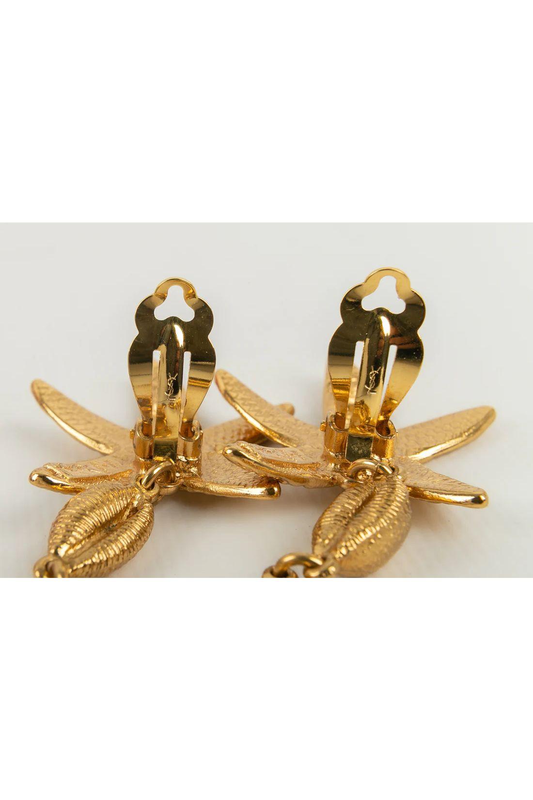 Artist Yves Saint Laurent Earrings in Gold Metal and Green Enamel For Sale