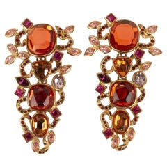 Retro Yves Saint Laurent Earrings in Gold Plated Rhinestone and Resin