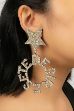 Yves Saint Laurent Earrings in Silver Plated Metal Paved with Rhinestones
