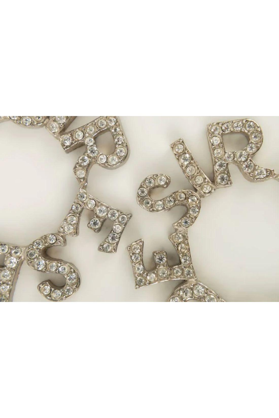 Women's Yves Saint Laurent Earrings in Silver Plated Metal Paved with Rhinestones For Sale