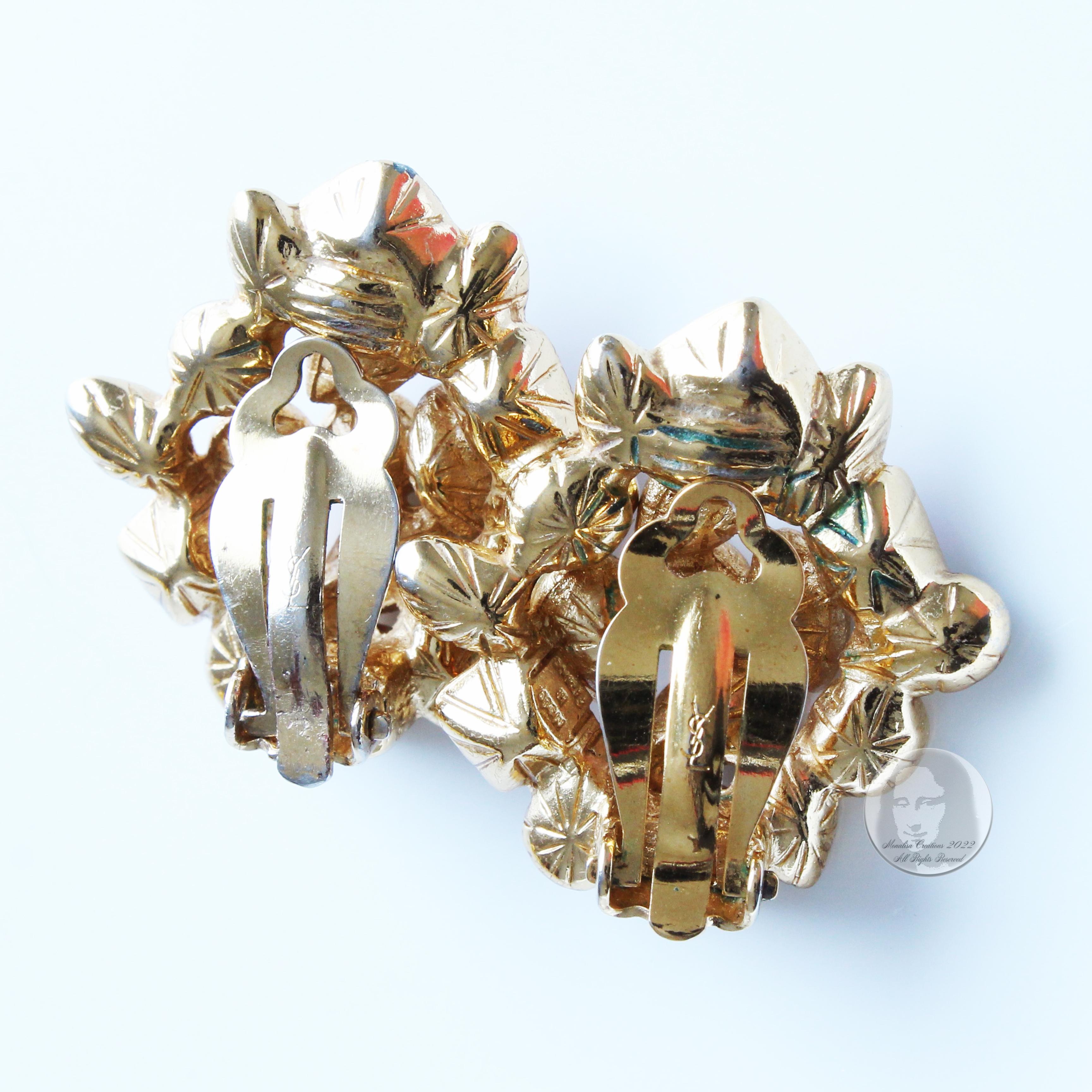Yves Saint Laurent Earrings Multicolor Glass Rhinestones Clip Style Vintage 80s  For Sale 6