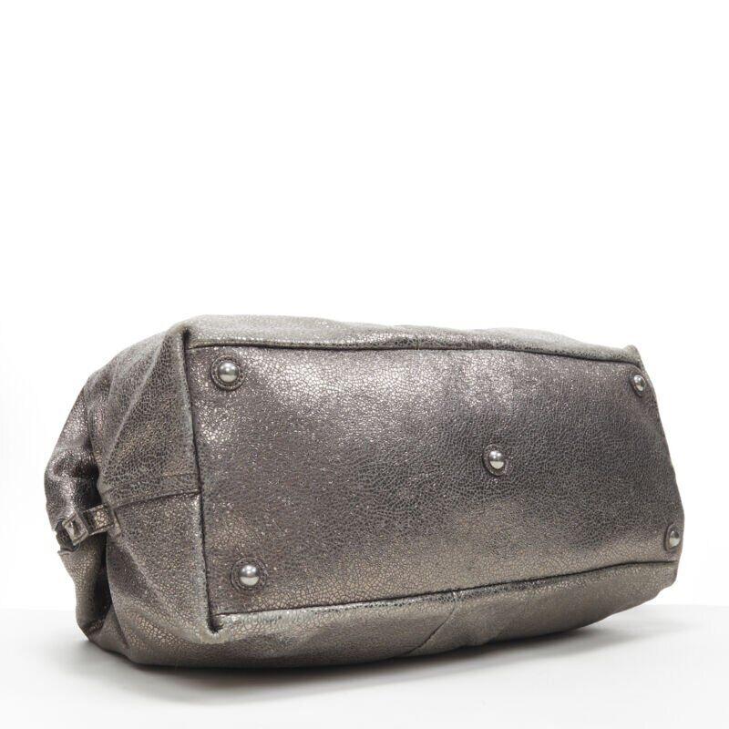 YVES SAINT LAURENT Easy Y metallic silver leather top handle shoulder boston bag 3