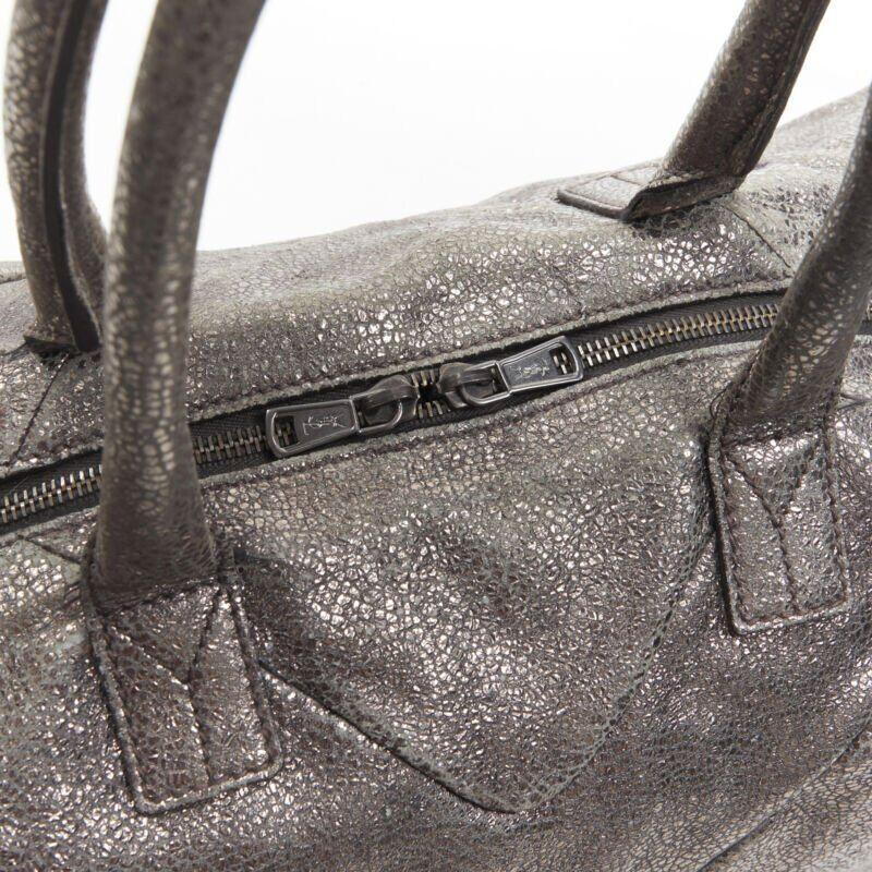 YVES SAINT LAURENT Easy Y metallic silver leather top handle shoulder boston bag 5