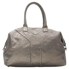 YVES SAINT LAURENT Easy Y metallic silver leather top handle shoulder boston bag