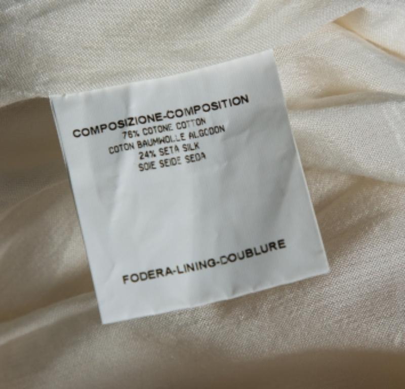 Yves Saint Laurent Ecru Cotton Contrast Trimmed Pleated Skirt M Gris en venta