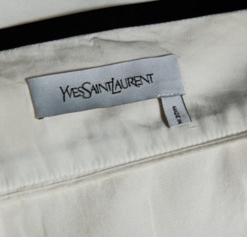 Yves Saint Laurent Ecru Cotton Contrast Trimmed Pleated Skirt M en Bastante bueno estado para la venta en Dubai, Al Qouz 2