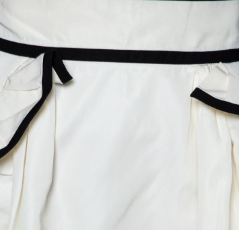 De las mujeres Yves Saint Laurent Ecru Cotton Contrast Trimmed Pleated Skirt M en venta