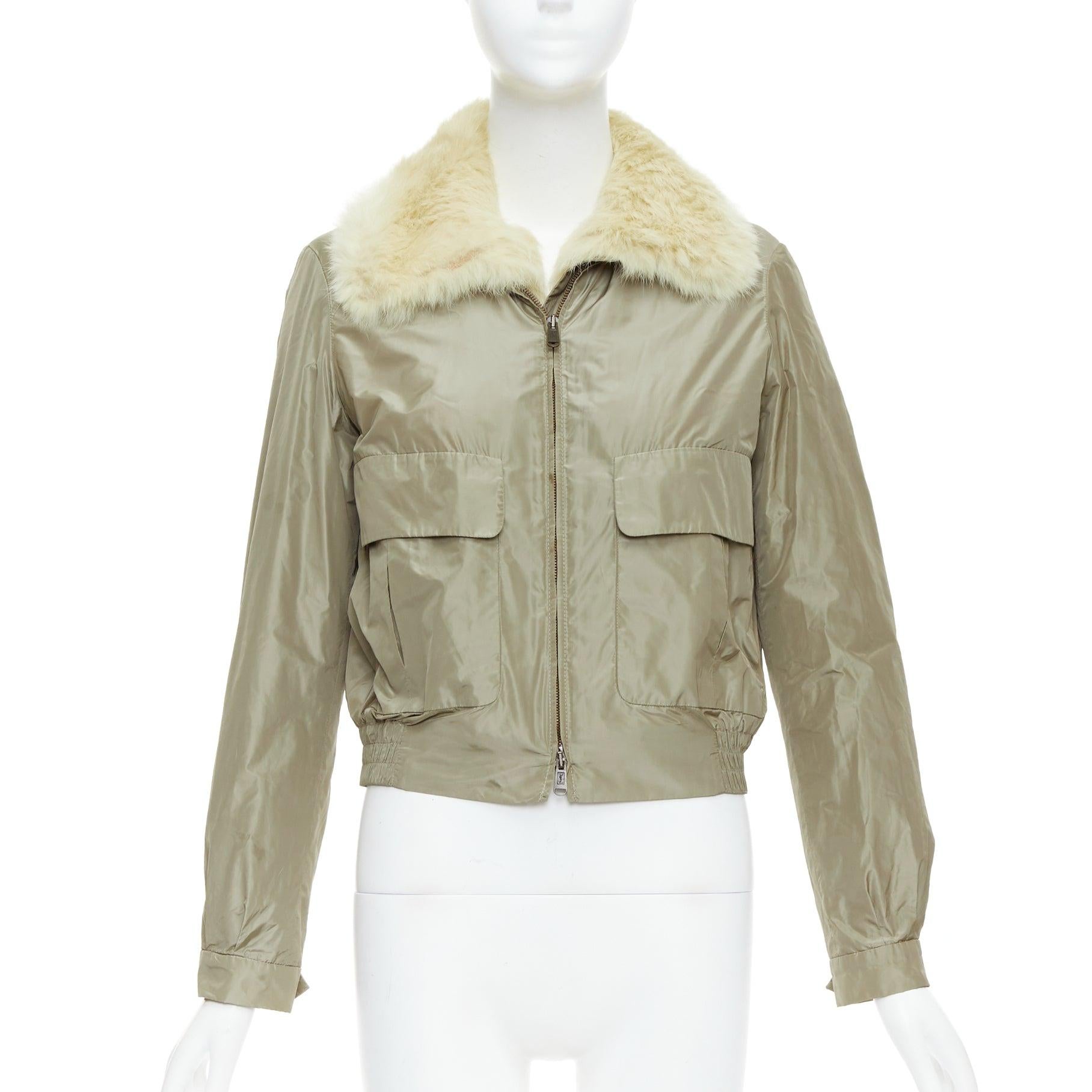 Brown YVES SAINT LAURENT Edition 24 2009 Vintage fur collared nylon aviator jacket M