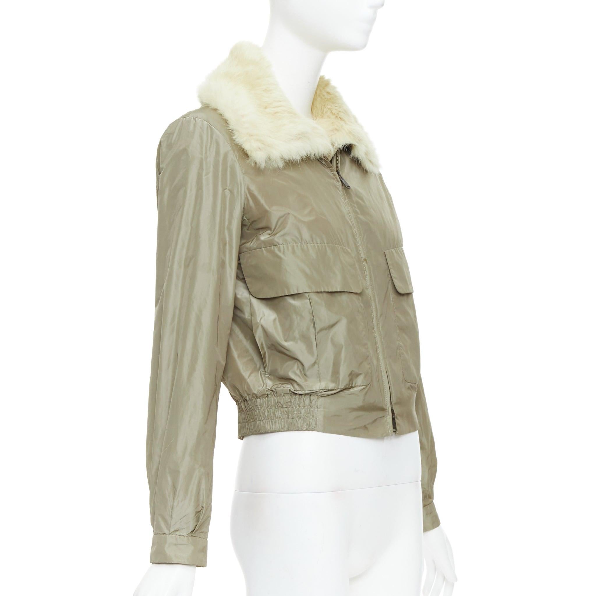 Women's YVES SAINT LAURENT Edition 24 2009 Vintage fur collared nylon aviator jacket M