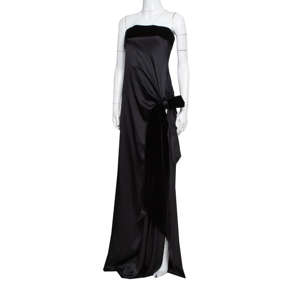black strapless silk dress