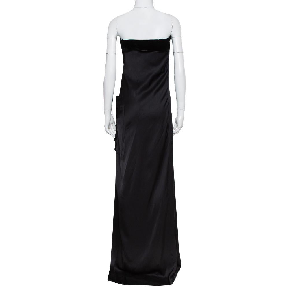 Yves Saint Laurent Edition Soir Black Silk Thigh High Slit Detail Strapless Gown In Excellent Condition In Dubai, Al Qouz 2