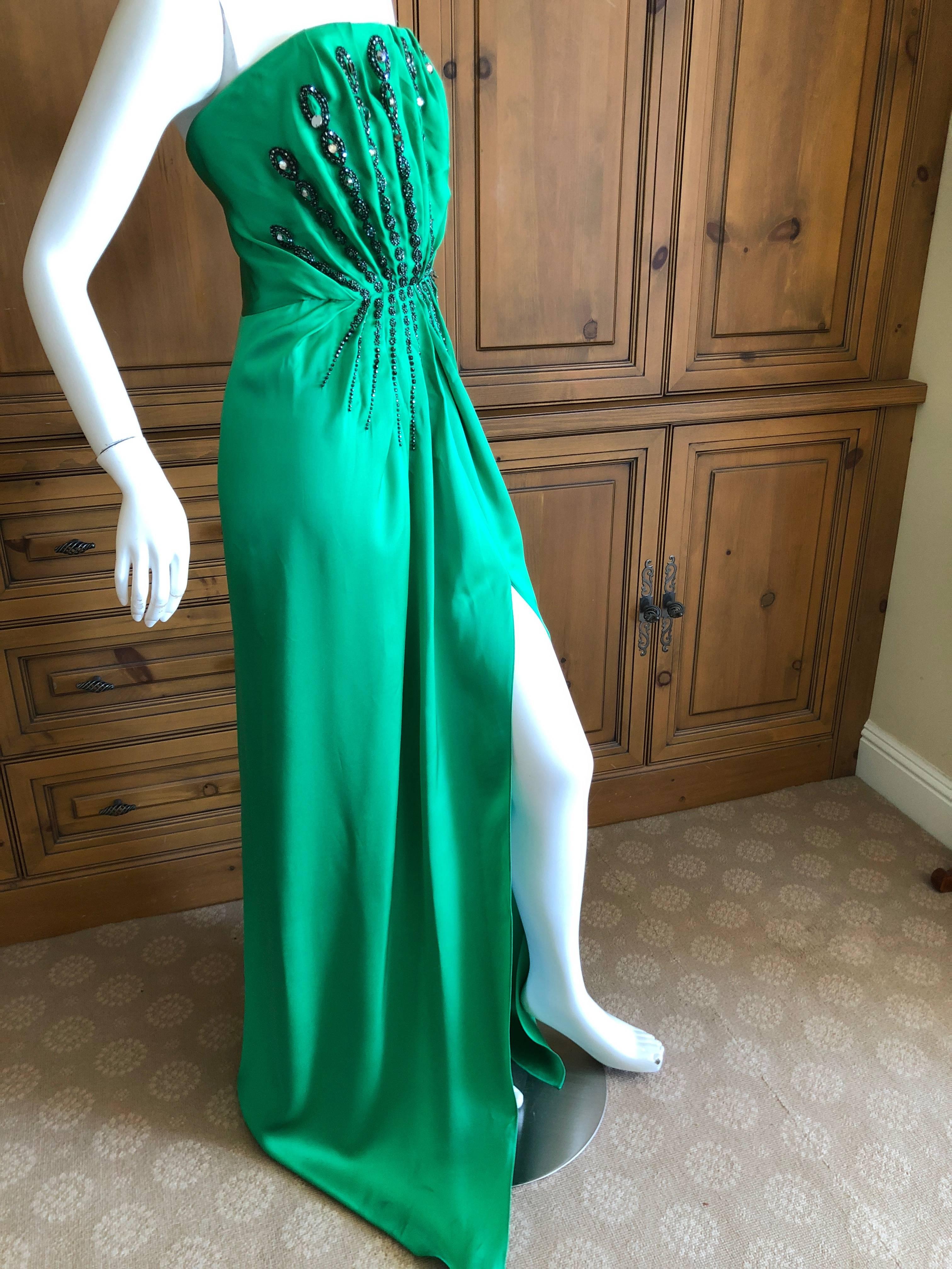 Yves Saint Laurent Edition Soir Embellished Green Silk Strapless Dress New Tags In New Condition In Cloverdale, CA