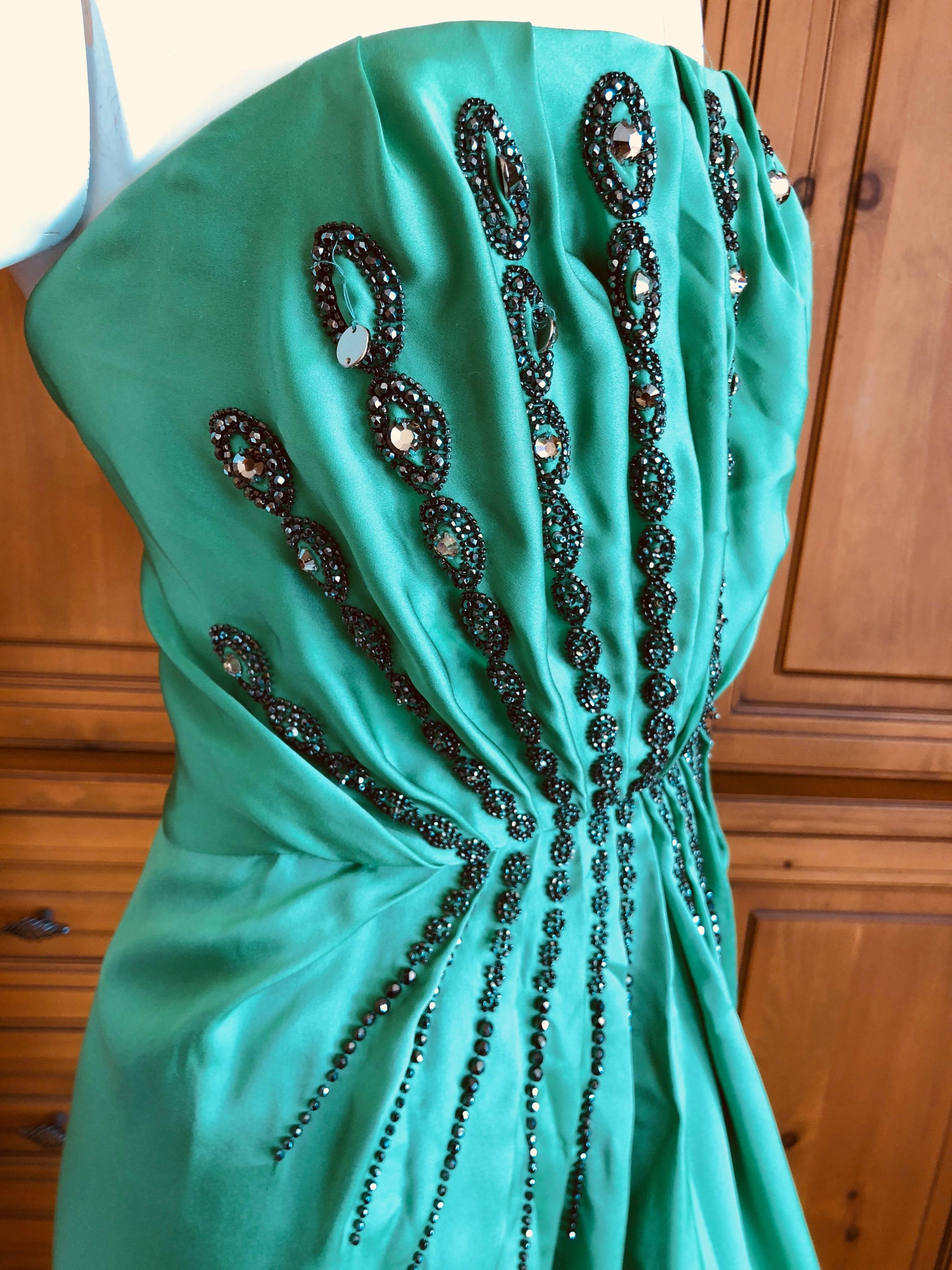 Women's Yves Saint Laurent Edition Soir Embellished Green Silk Strapless Dress New Tags