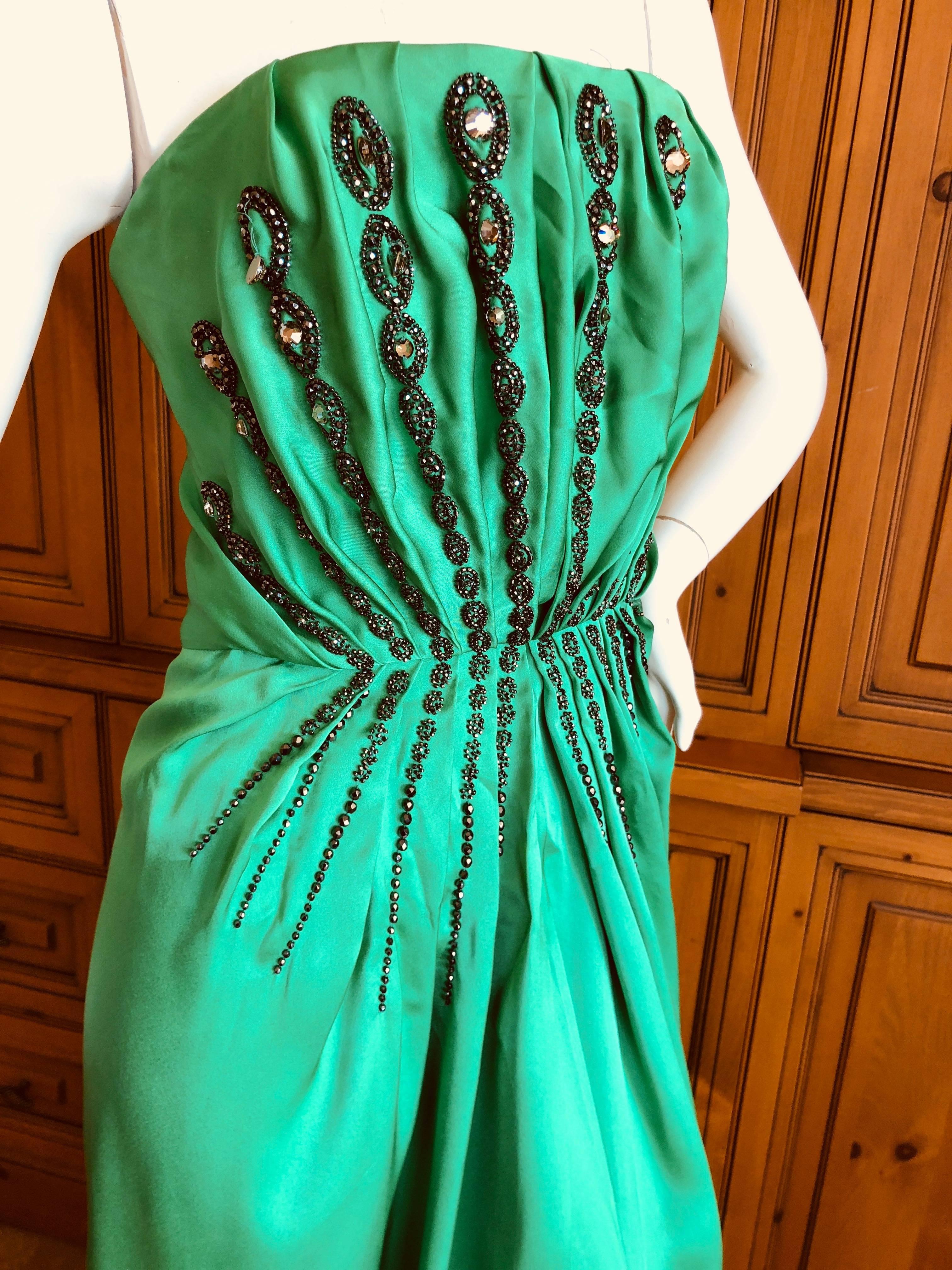 Yves Saint Laurent Edition Soir Embellished Green Silk Strapless Dress New Tags 1
