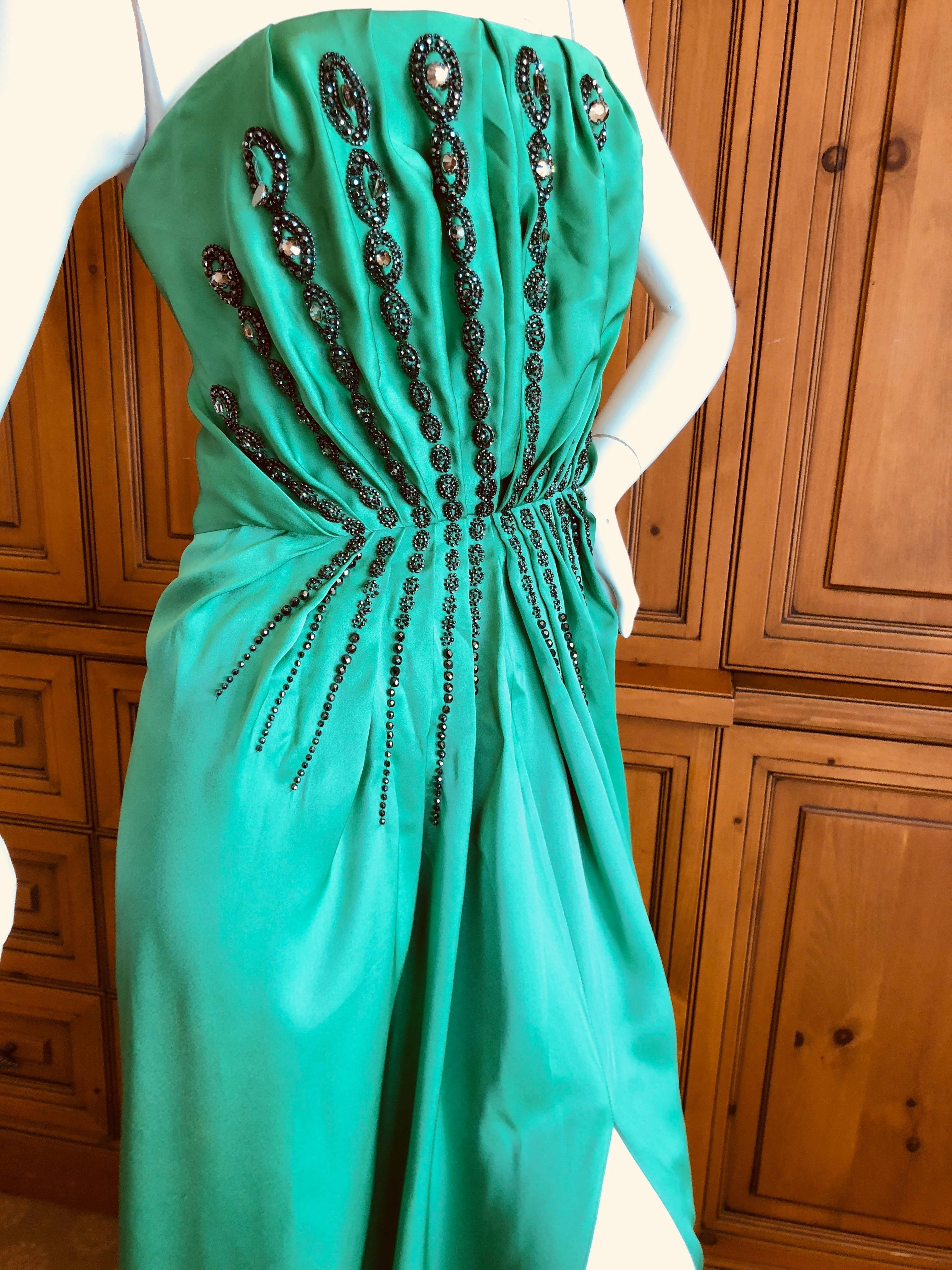 Yves Saint Laurent Edition Soir Embellished Green Silk Strapless Dress New Tags 2