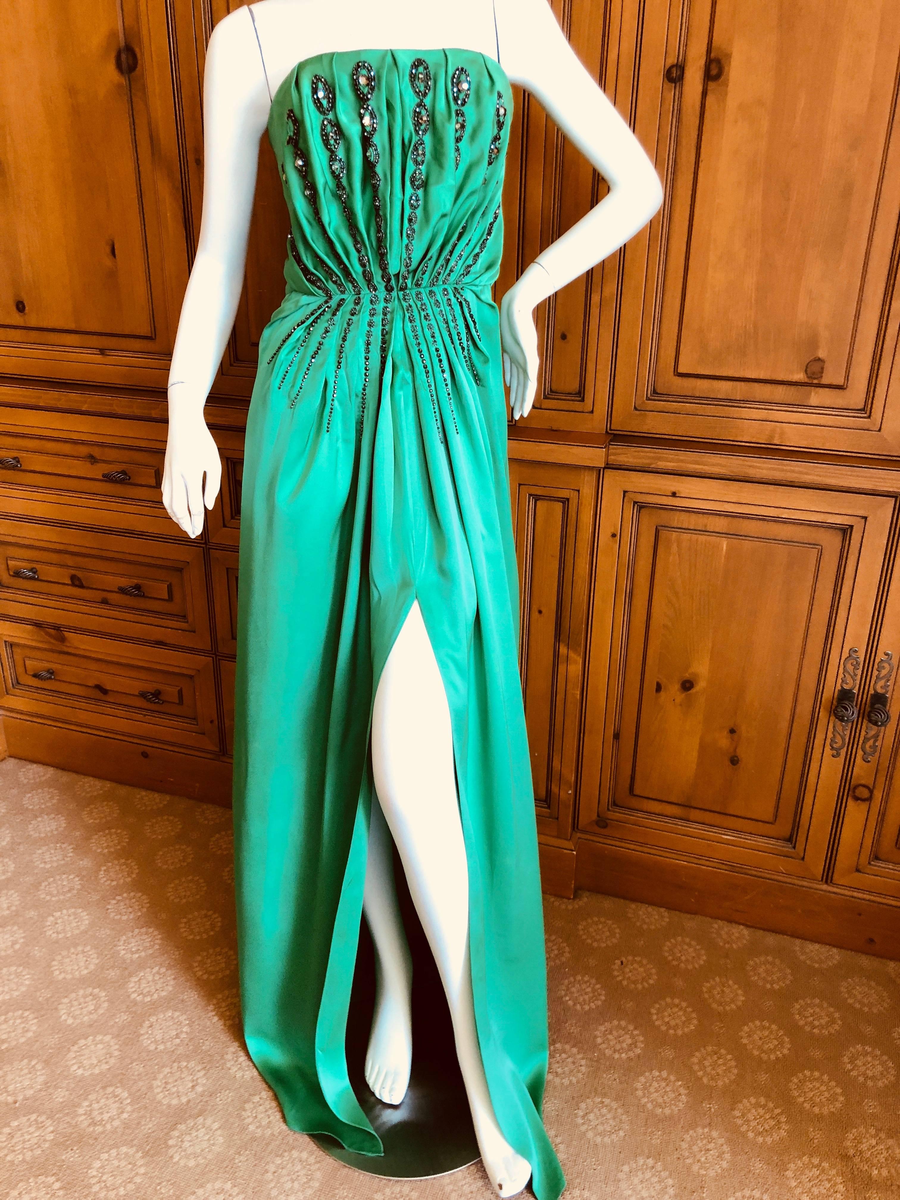 Yves Saint Laurent Edition Soir Embellished Green Silk Strapless Dress New Tags 3
