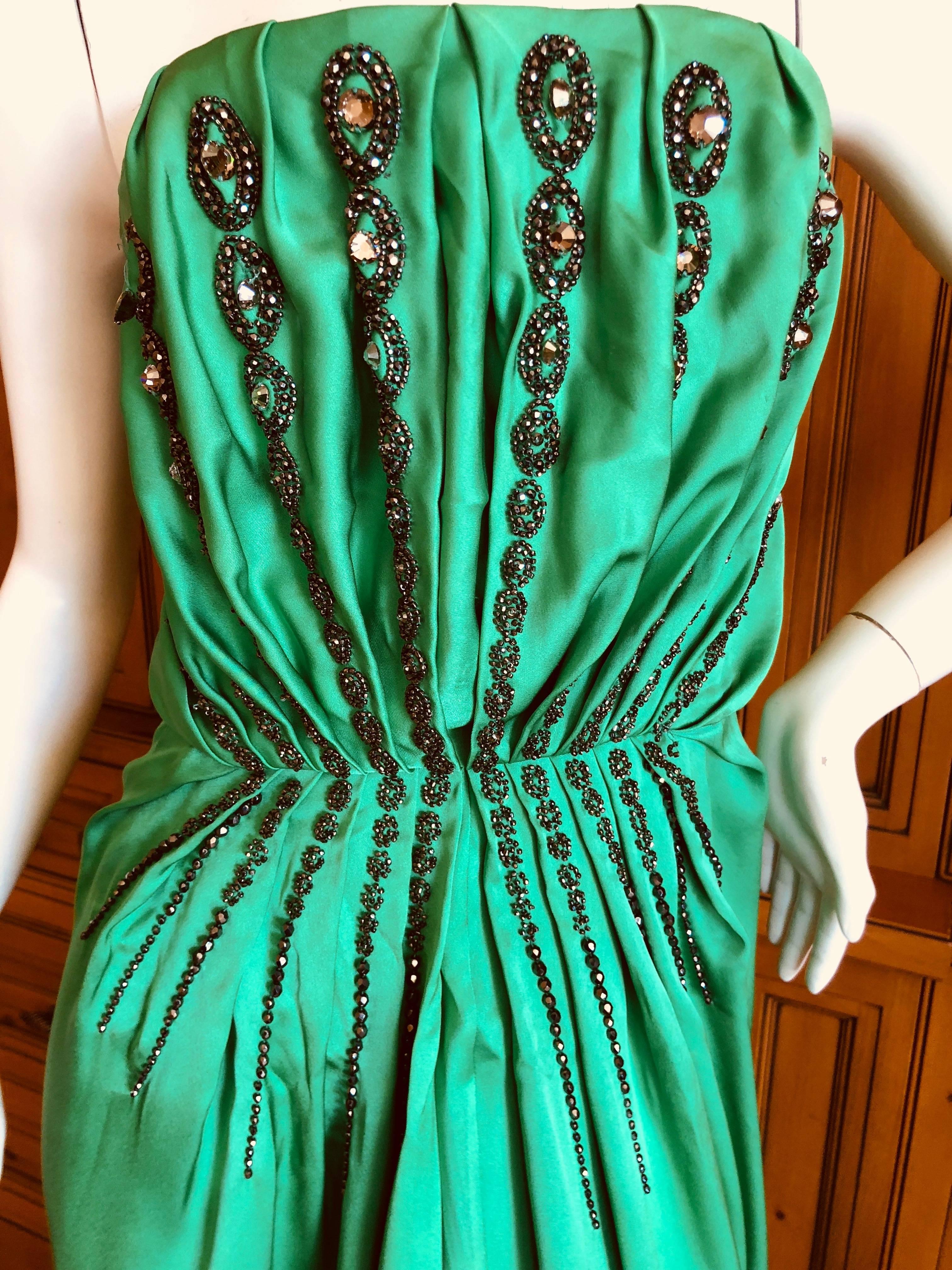 Yves Saint Laurent Edition Soir Embellished Green Silk Strapless Dress New Tags 4