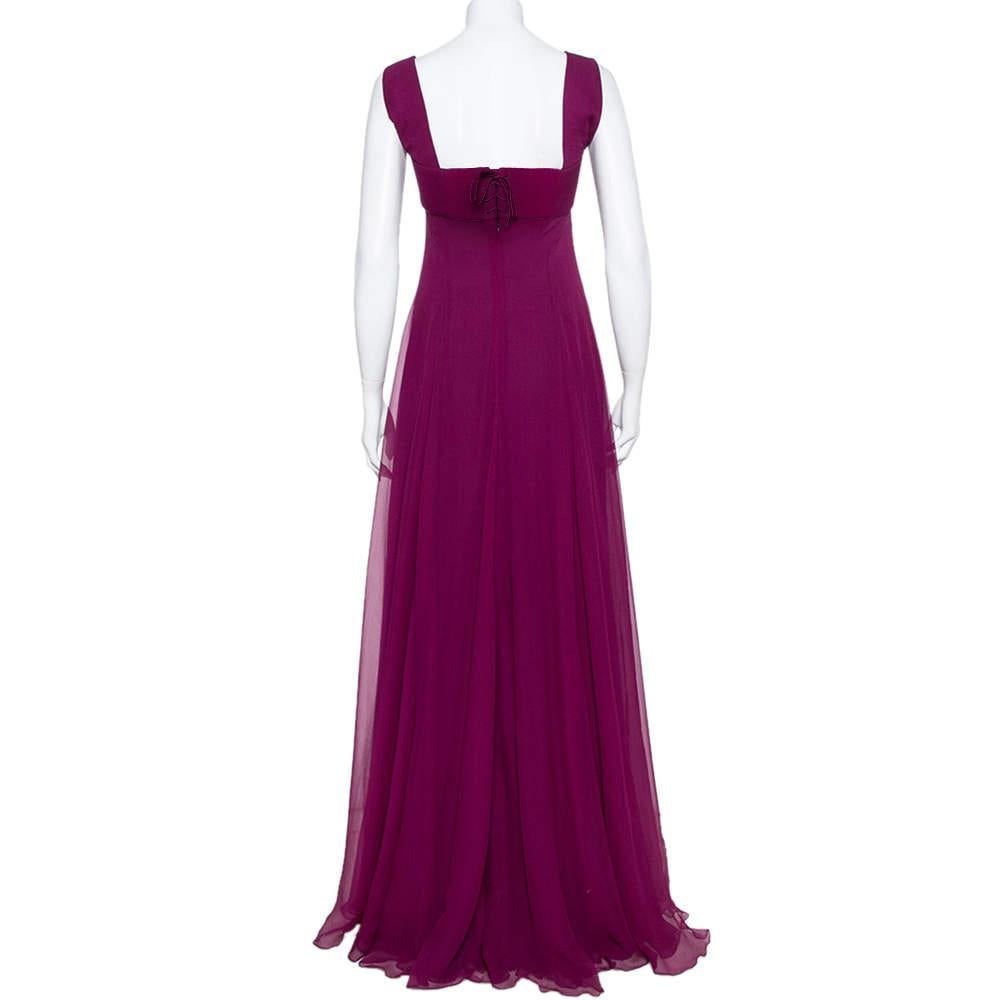 Yves Saint Laurent Edition Soir Purple Silk Chiffon Sleeveless Gown S In Excellent Condition For Sale In Dubai, Al Qouz 2