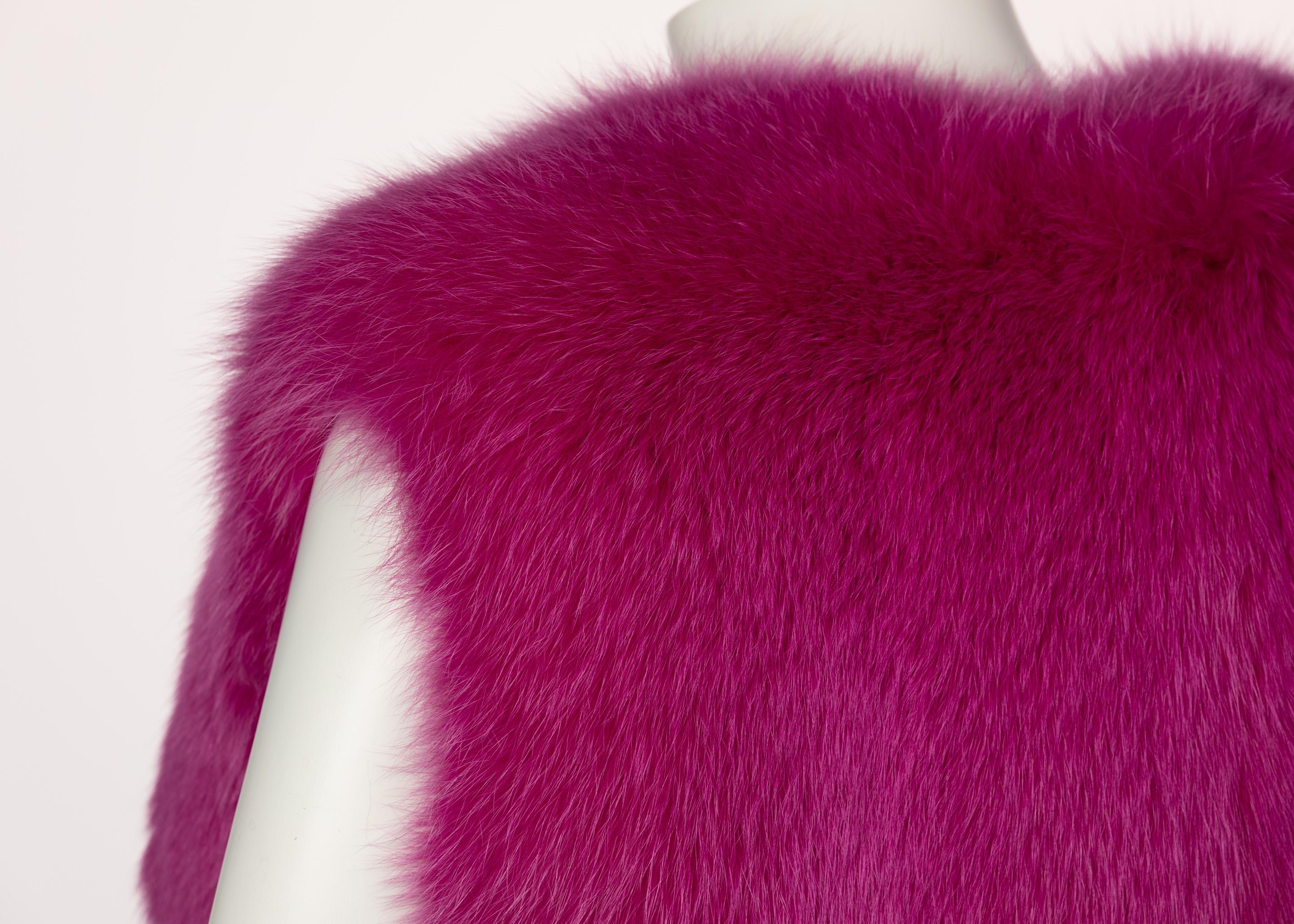 Women's Yves Saint Laurent Edition Soir Shocking Pink Fox Fur Vest YSL, 2009
