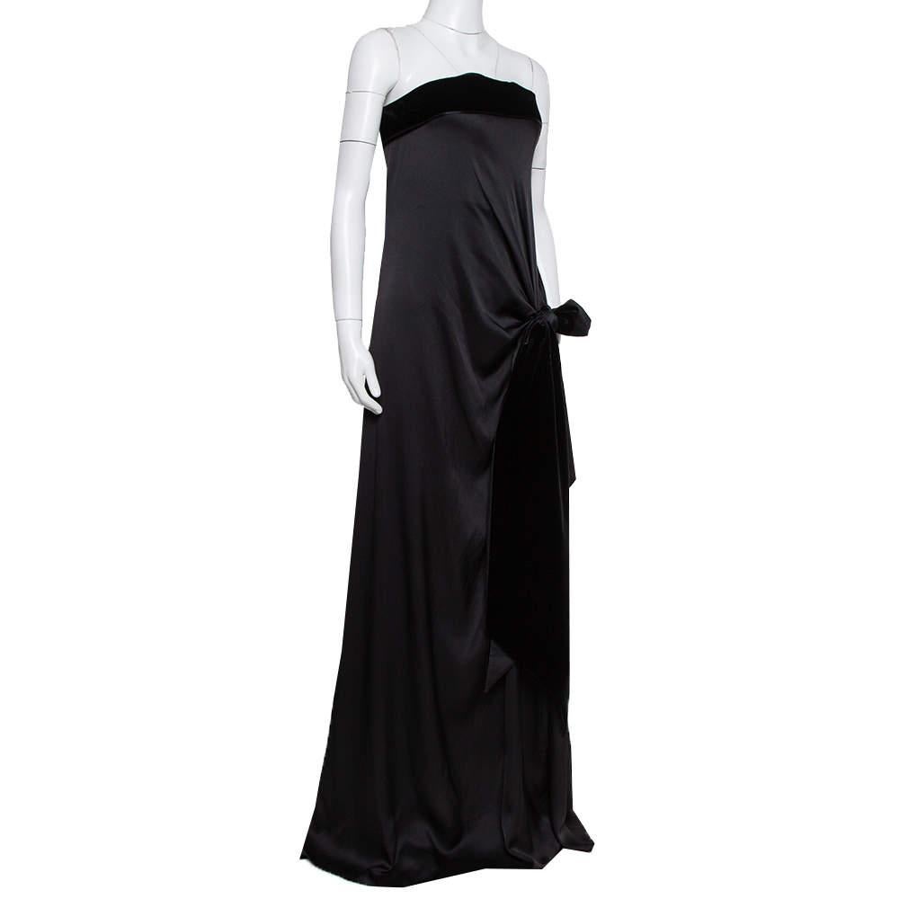 Yves Saint Laurent Edition Soir Silk Thigh High Slit Detail Strapless Gown M In Excellent Condition For Sale In Dubai, Al Qouz 2