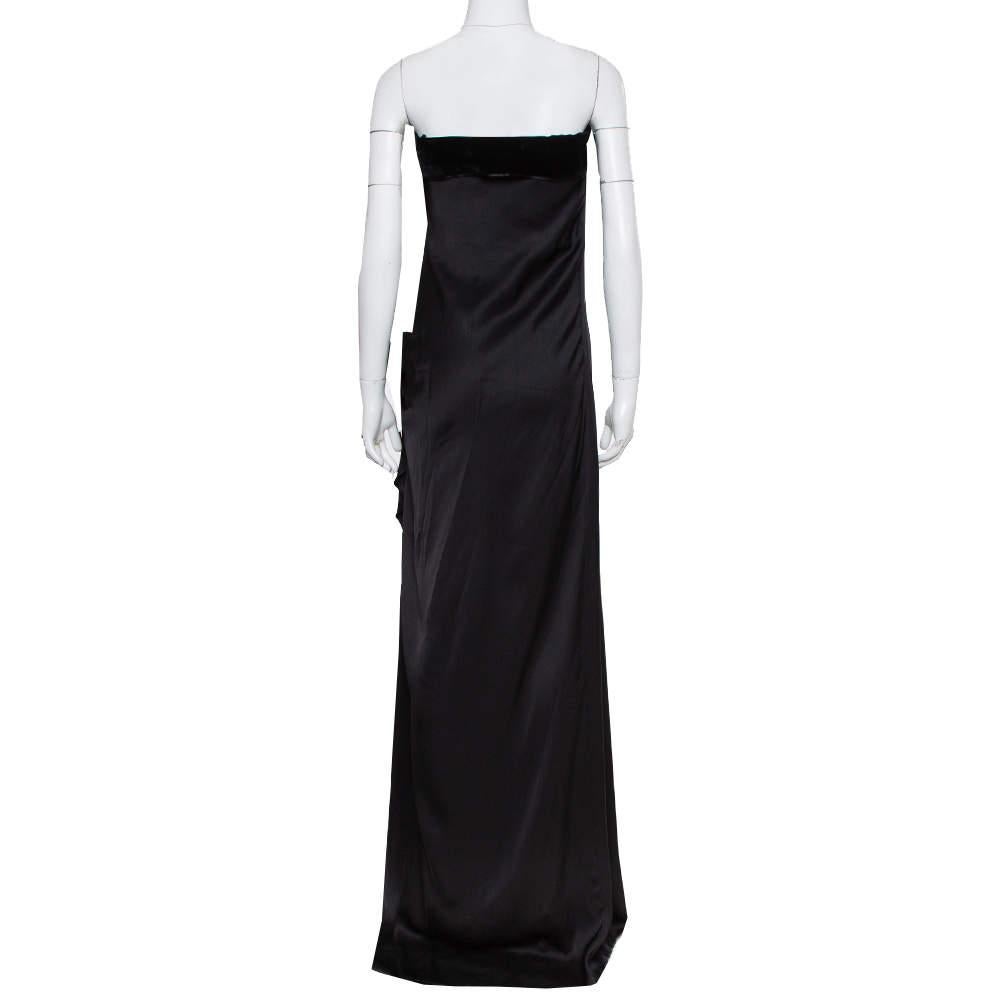 Women's Yves Saint Laurent Edition Soir Silk Thigh High Slit Detail Strapless Gown M For Sale
