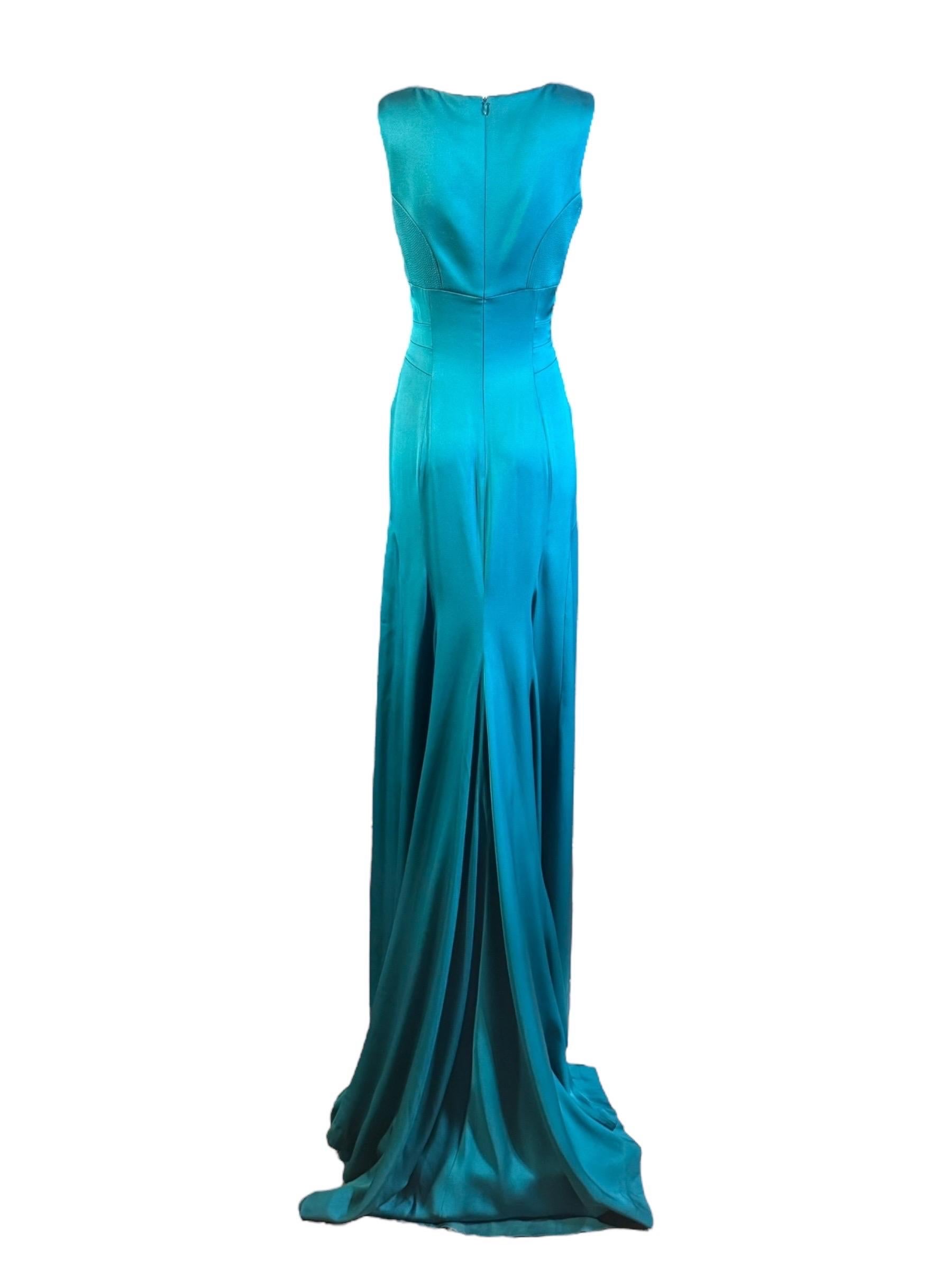 Yves Saint Laurent Édition Soir Teal Silk Gown, FW 2009, Taille 38, NWT en vente 7