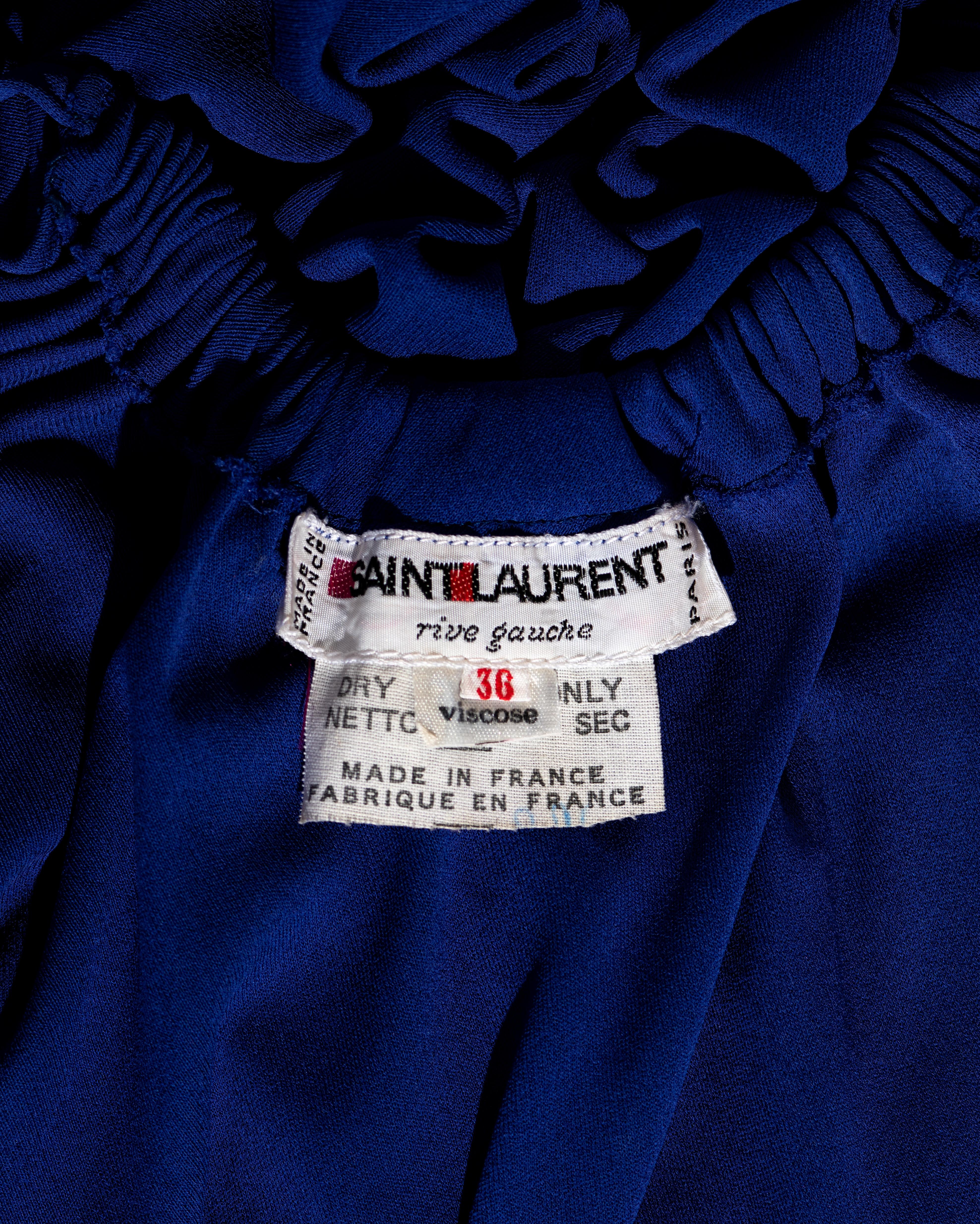 Yves Saint Laurent Egyptian blue rayon tunic and skirt set, c. 1970s 1