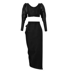 Yves Saint Laurent Embellished Black Crop Top & Skirt Spring/Summer 1990 Sz 36FR
