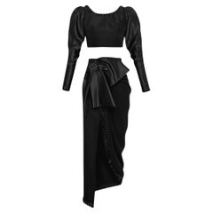 Yves Saint Laurent Embellished Black Crop Top & Skirt Spring/Summer 1990 Sz 36FR