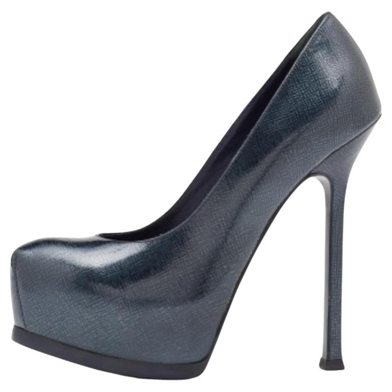 Yves Saint Laurent Emeral Green Patent Leather Tribtoo Platform Pumps Size 36 For Sale