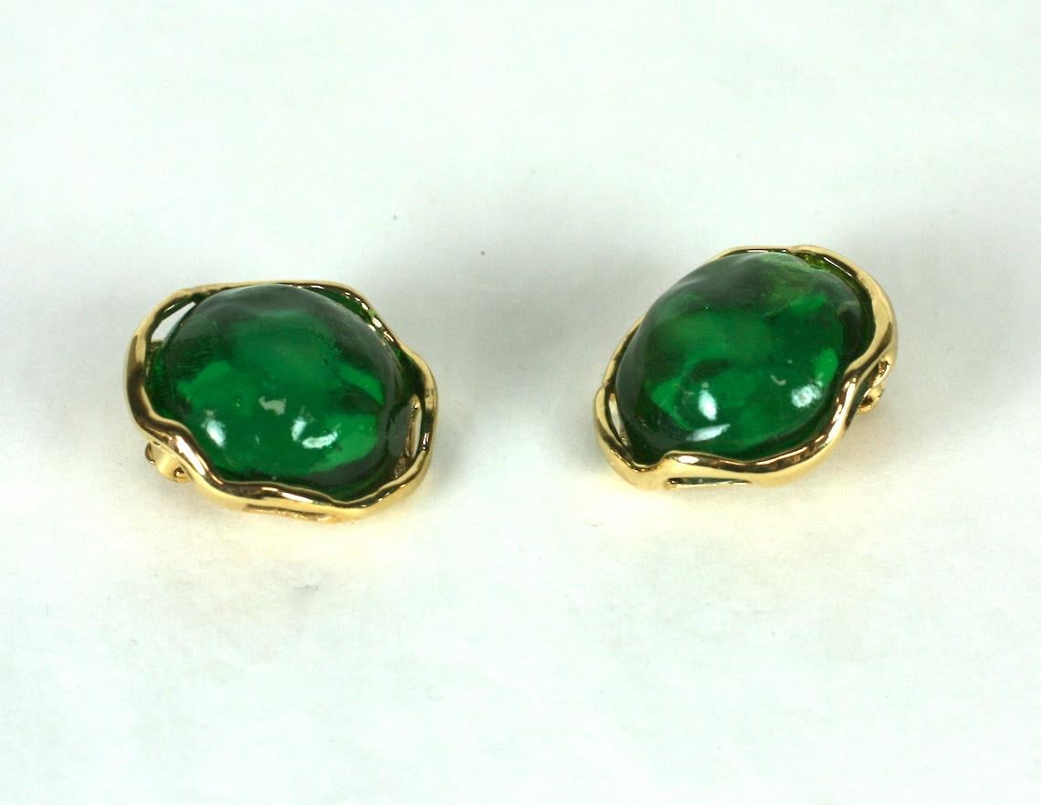 Yves Saint Laurent Emerald Pate de Verre Earrings In Excellent Condition In New York, NY