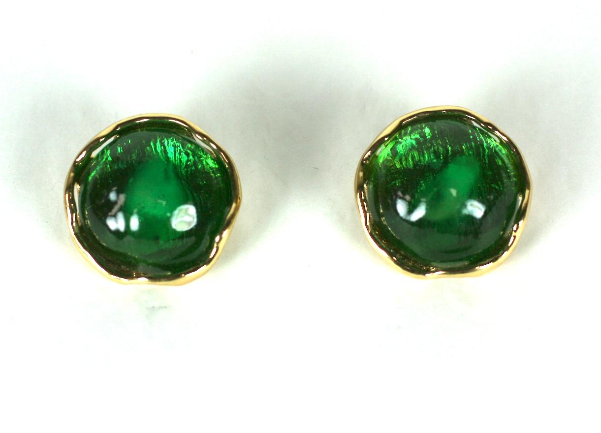 Yves Saint Laurent Emerald Pate de Verre Earrings 1