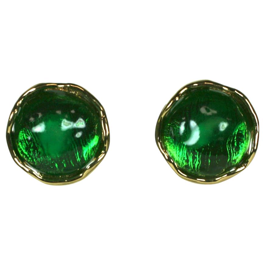 Yves Saint Laurent Emerald Pate de Verre Earrings