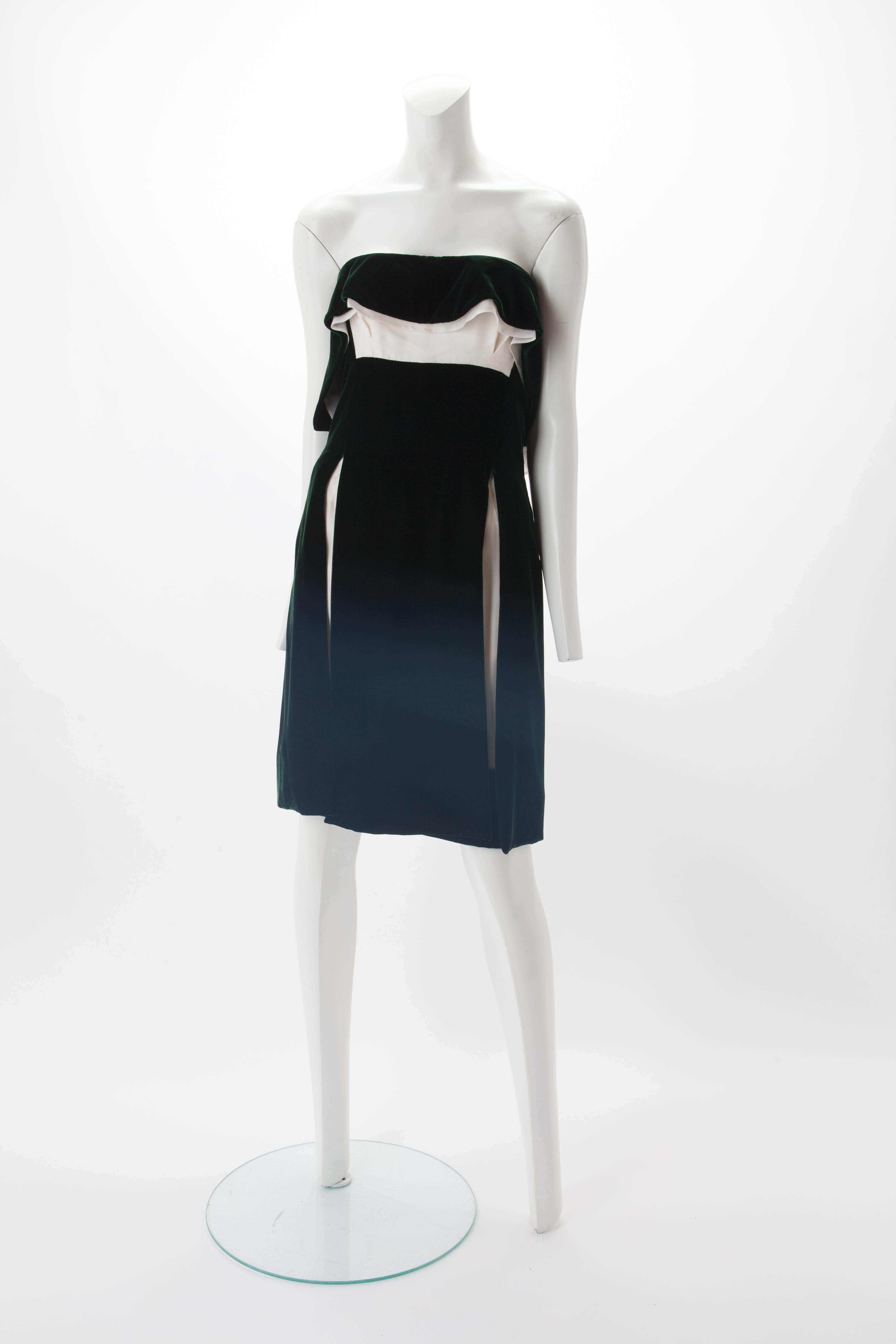 Black Yves Saint Laurent Emerald Velvet and Ivory Silk Strapless Dress, c.1990s.