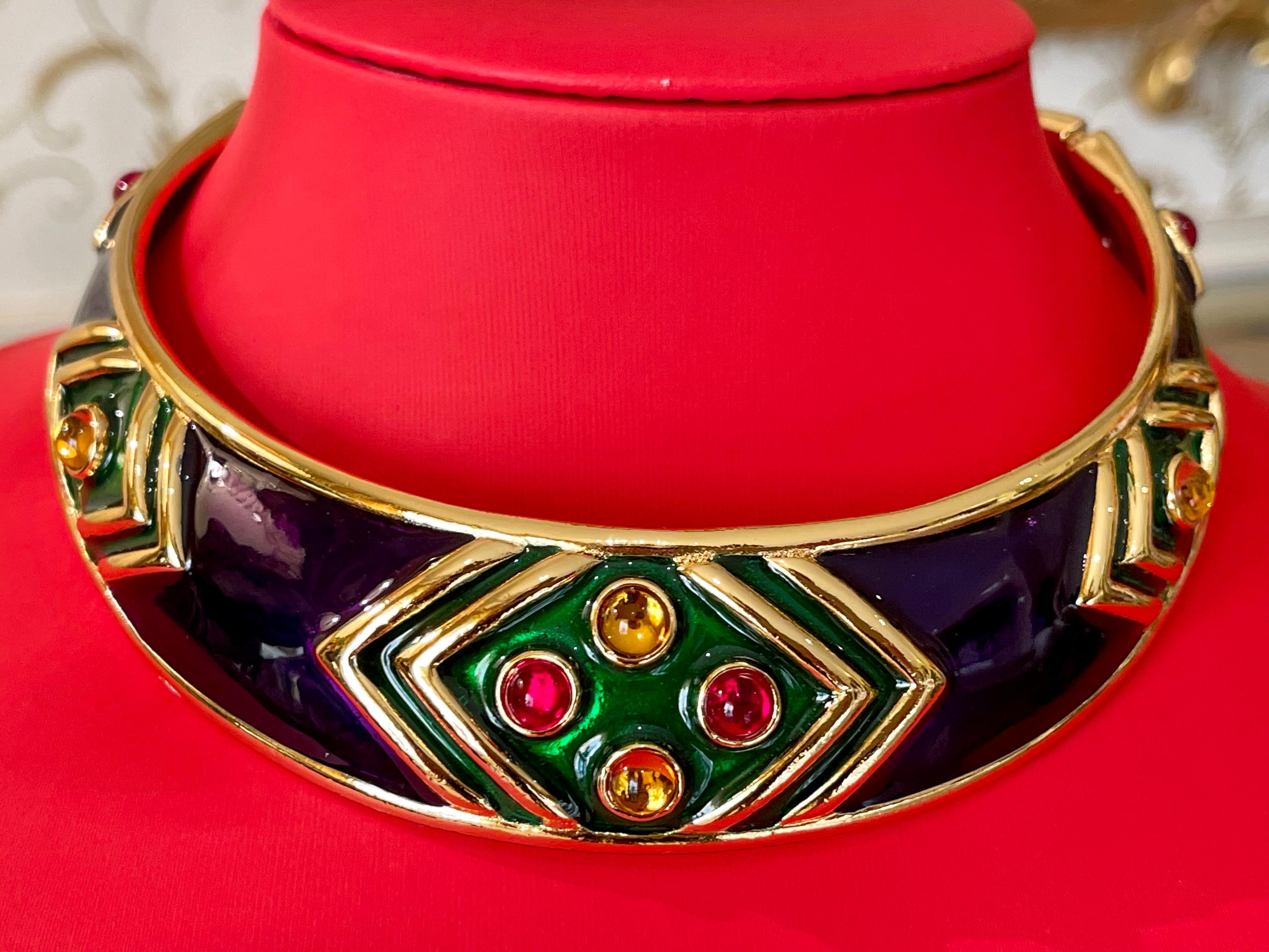 Yves Saint Laurent, Enamel Necklace Choker Model circa 1990 Vintage In Good Condition In Beaune, FR